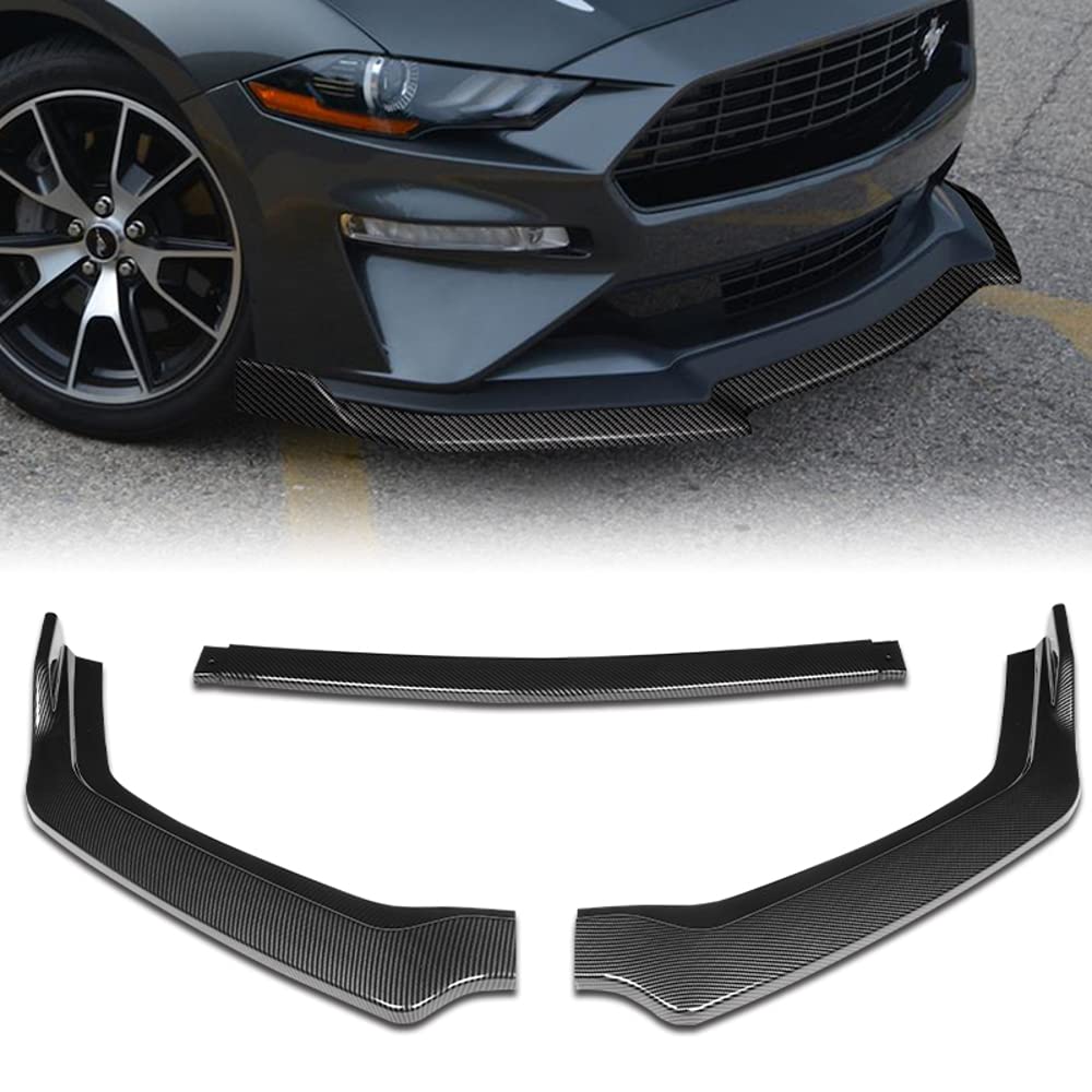 5PCS Front Bumper Lip & Side Skirt Kit for Ford Mustang 2018-2023 - ABS Carbon Fiber Style Body Splitter, Rocker Winglet & Diffuser - Enhances Aerodynamics & Sporty Look (Street Racing & Car Shows)