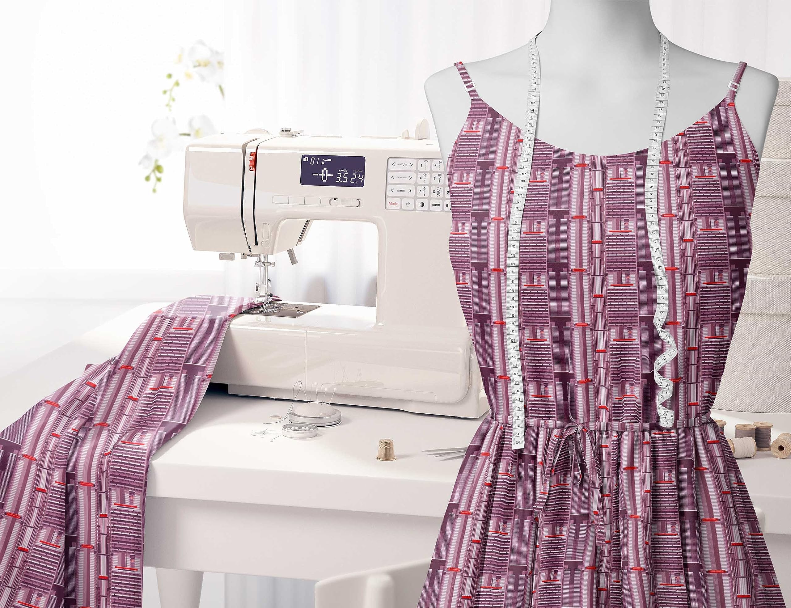 Soimoi Pink Cotton Voile Fabric by The Yard - 42 Inch Wide - Urban Tapestry Architectural Print Cotton Fabric for Dresses, Curtains & DIY Crafts - Lightweight Breathable Material for Sewing Projects