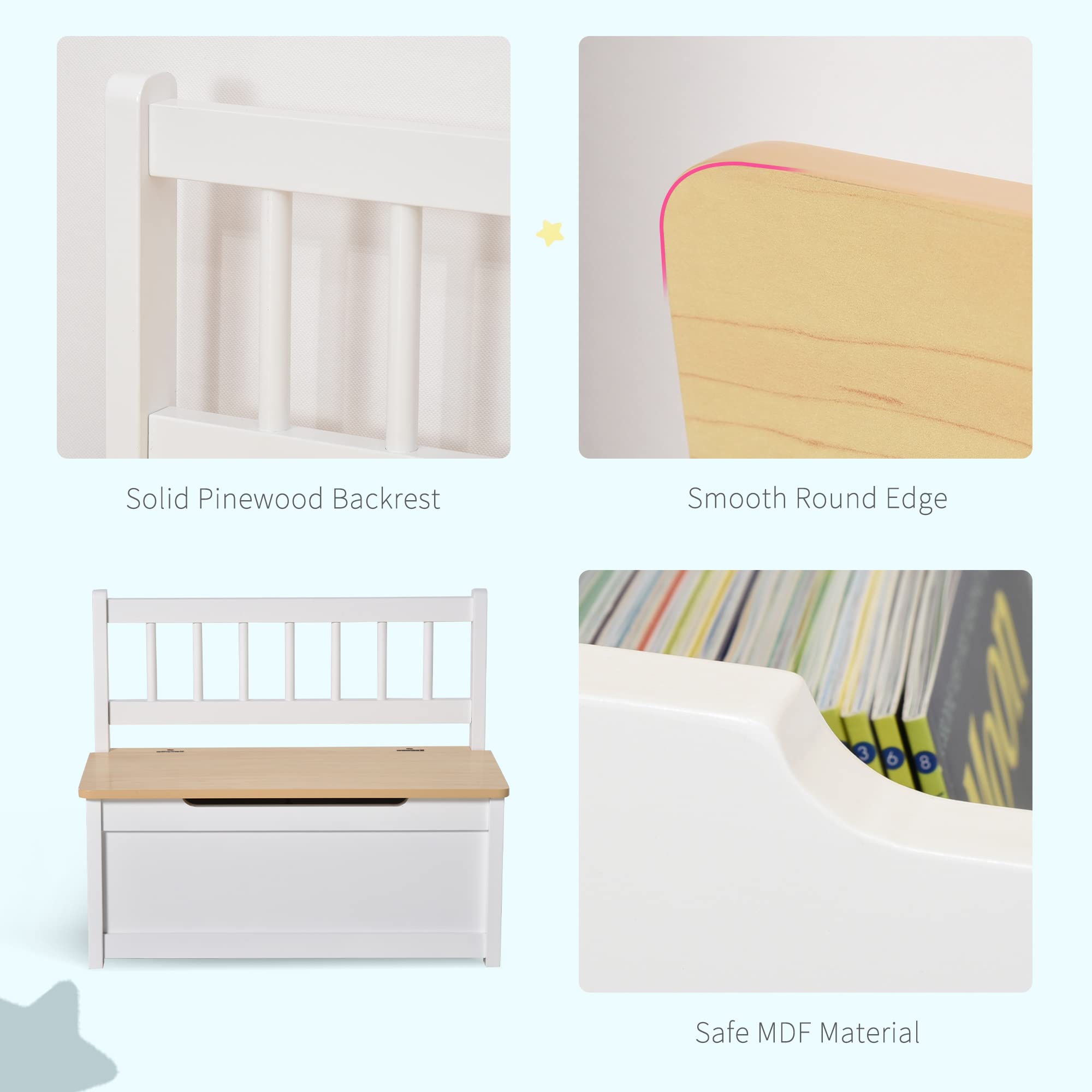 Qaba White Toddler Toy Storage Bench - 27L Large Capacity Kids Organizer with Seat, Playroom & Bedroom Furniture for Toys, Books & Clothes | Perfect for Toddler Play Areas, Daycare Centers & Home Organization