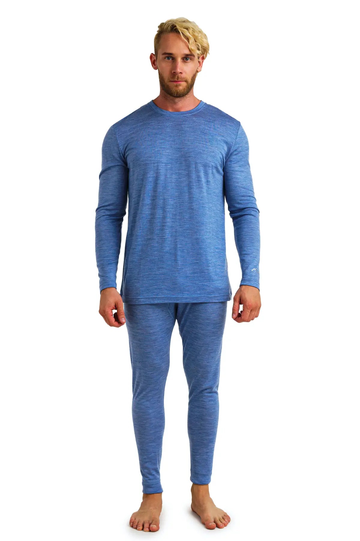 Men's Merino Wool Thermal Underwear Set - 165 GSM Warm Base Layer for Winter - Deep Blue Color - Perfect for Skiing, Hiking & Cold Weather Activities