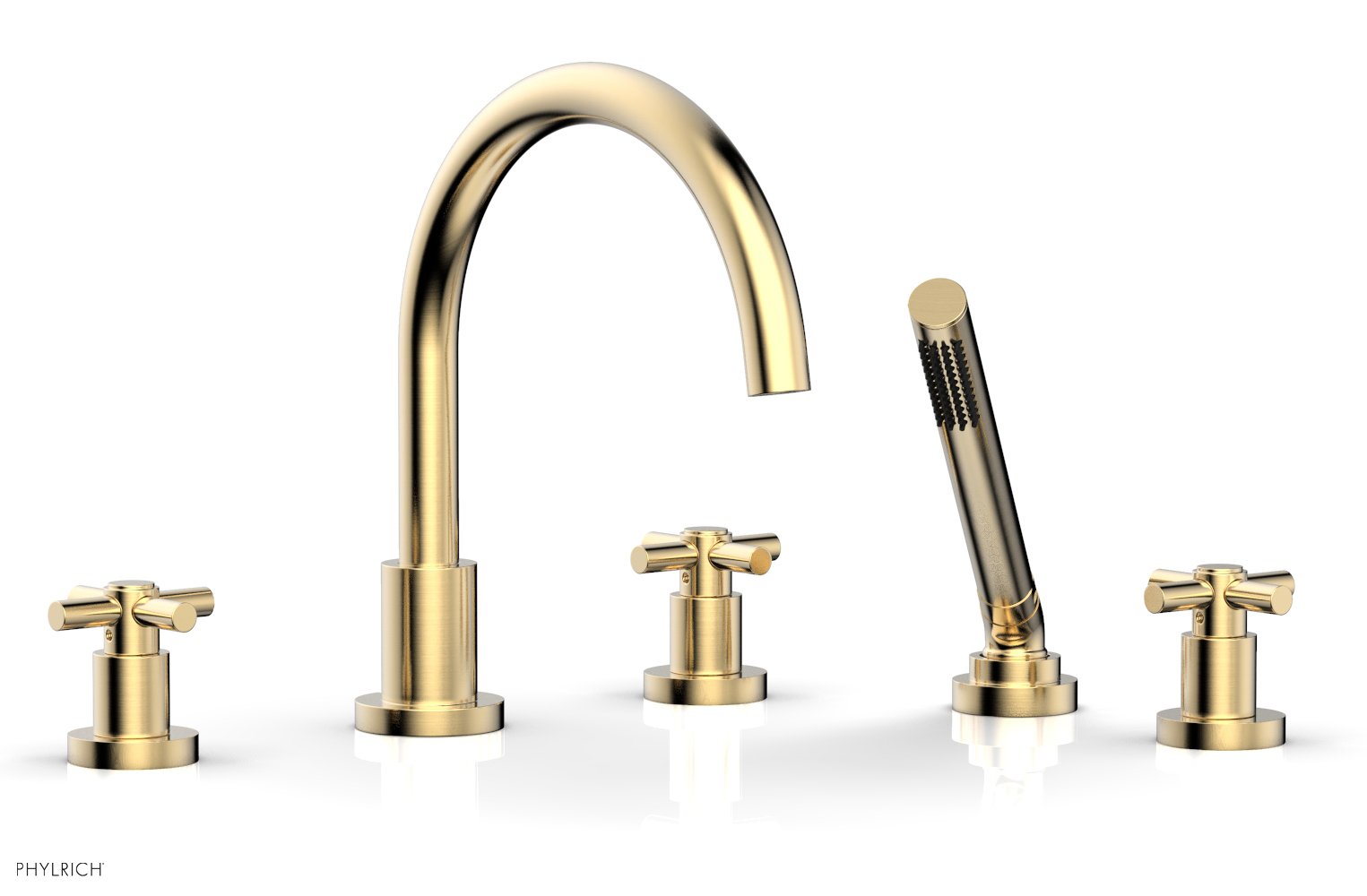 Premium BASIC Deck Tub Set with Hand Shower - Tubular Cross Handles D2134C1 | Modern Bathroom Faucet for Sink, Bathtub & Shower Installation | Perfect for Home Renovation & Spa-Like Experience