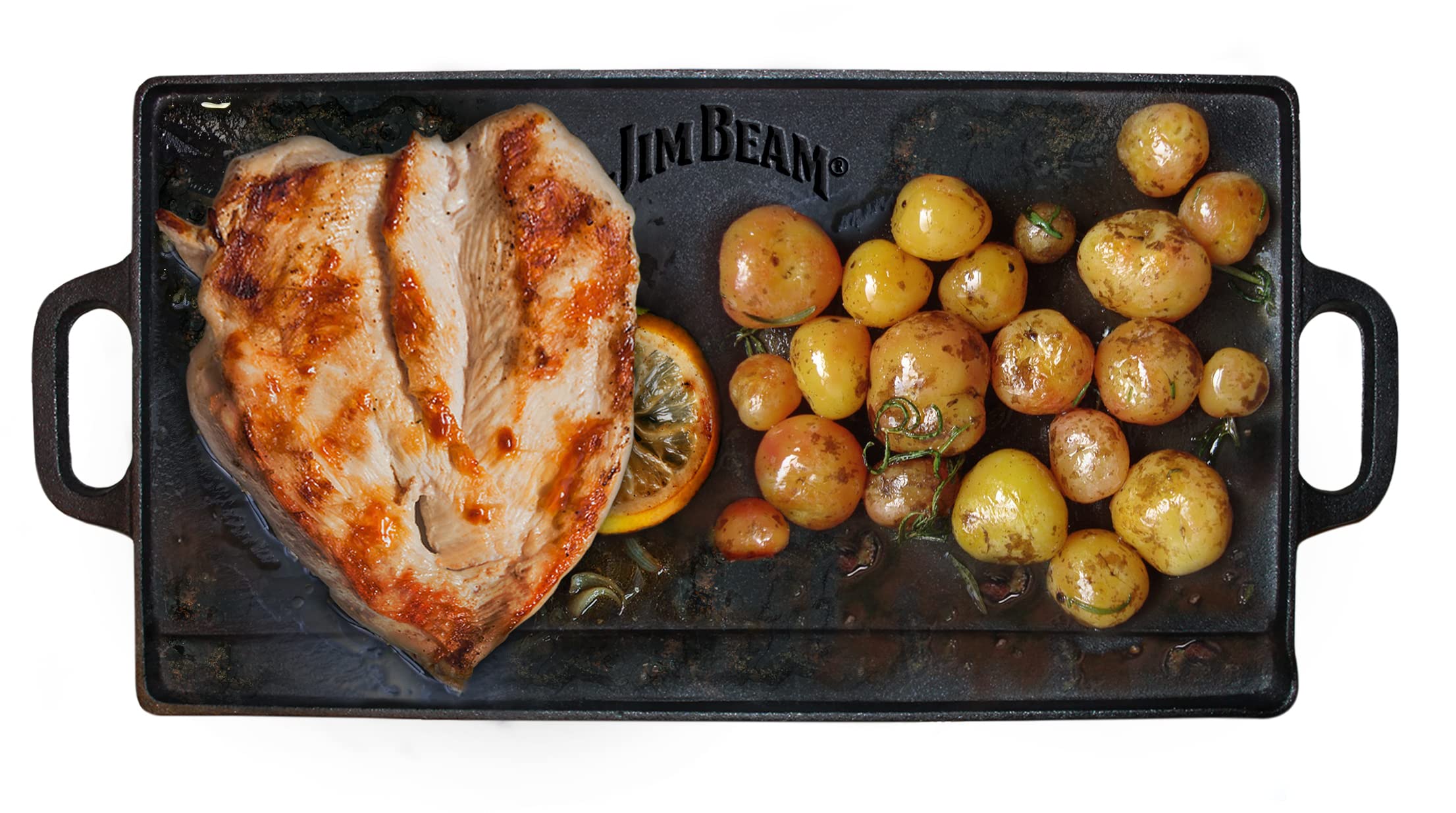Jim Beam Heavy Duty Double Sided Cast Iron Griddle Pan - 20