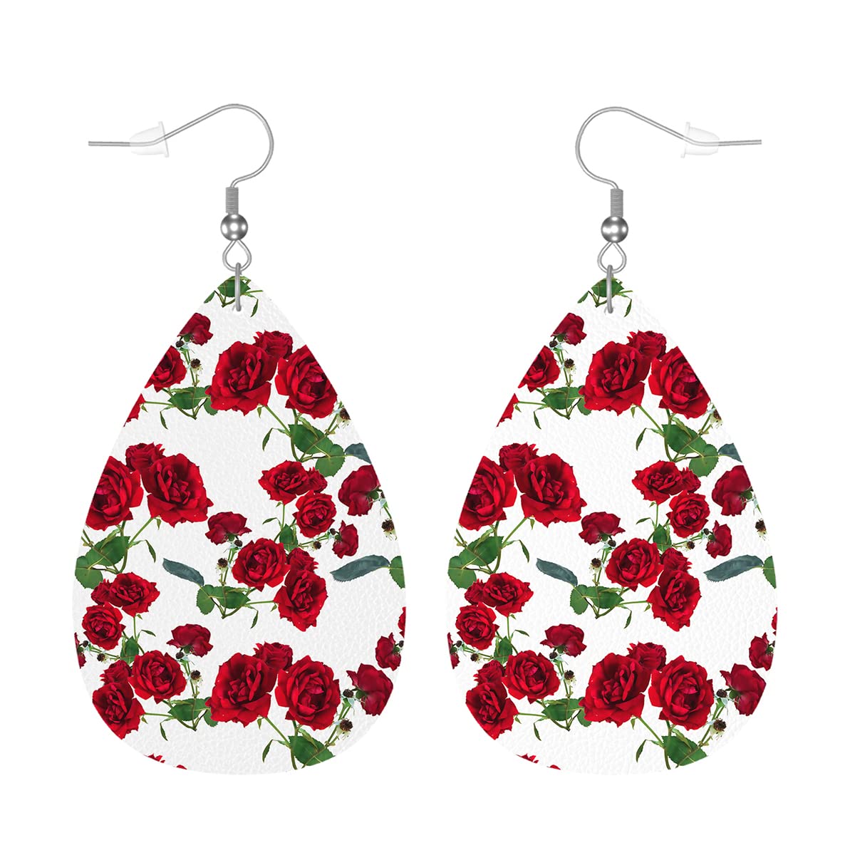 Zokola Rose Flower Dangle Earrings for Women - Lightweight Leather Teardrop Leaf Earrings with Red Rose & Daisy Bouquet Design | Perfect for Teens, Friends, Gifts, Parties & Everyday Wear