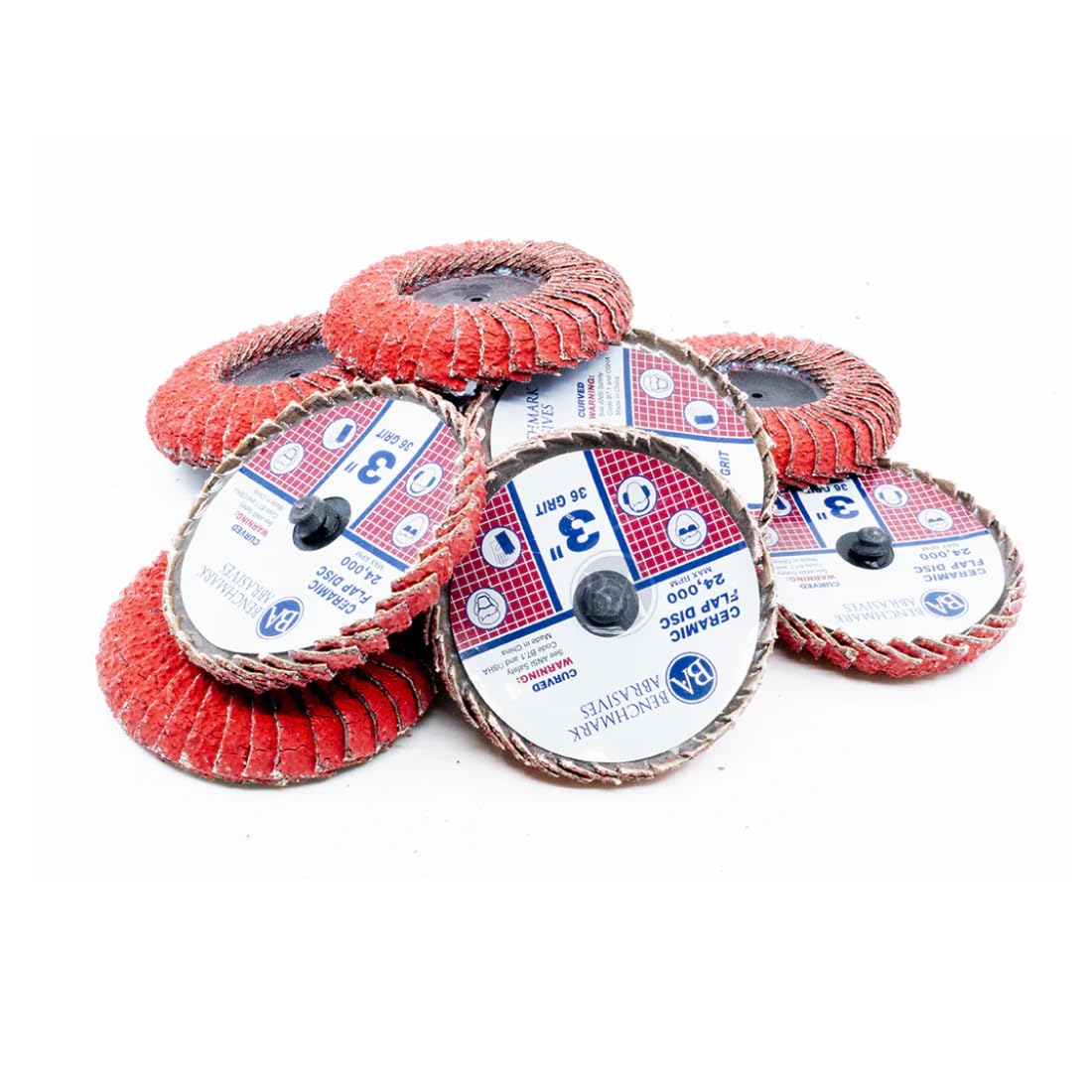 Benchmark Abrasives 3 Inch Quick Change Ceramic Flap Disc - 60 Grit Curved Grinding Wheel with Male R-Type Back Design - 10 Pack for Metal Wood Surface Finishing, Deburring & Cleaning - Ideal for DIY Projects, Automotive Repair & Metal Fabrication
