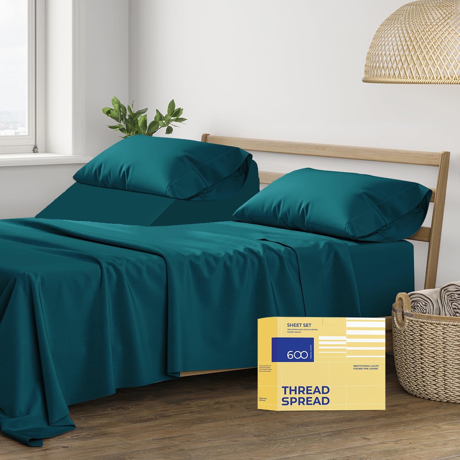 Premium 600 Thread Count 100% Egyptian Cotton Split King Sheet Set - 5 PC Cooling Bed Sheets with 16