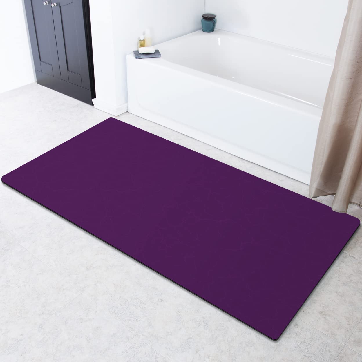 GOYLSER Large Purple Non-Slip Bathroom Rug - Ultra Absorbent Quick-Dry Shower Mat, Machine Washable Waterproof Bath Mat for Under Door - Perfect for Bathrooms, Showers & Entryways (Purple)