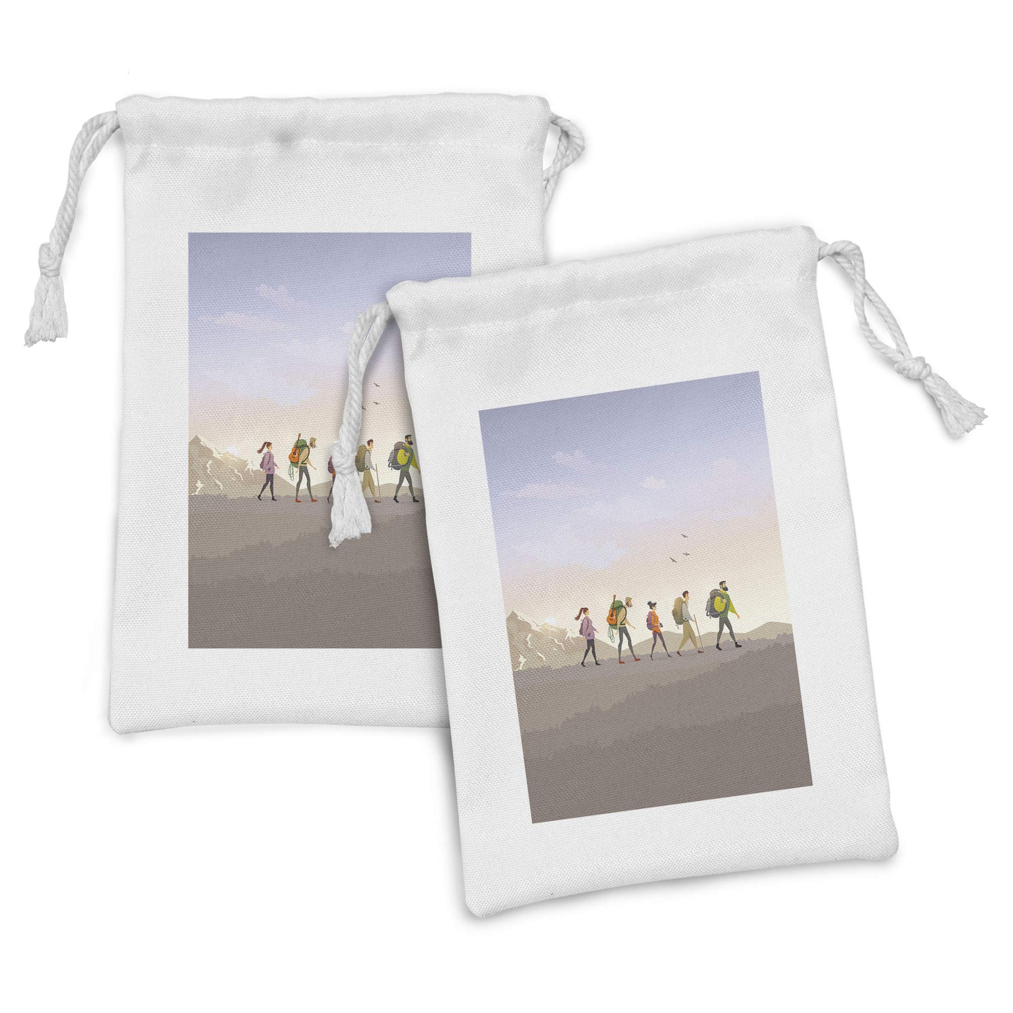 Ambesonne Travel Fabric Pouch Set of 2 - Small Drawstring Bags for Toiletries, Masks & Favors (9