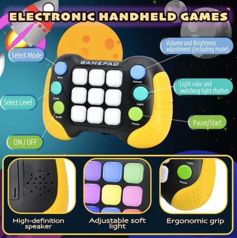 Press Push Game Fidget Toys - Electronic Flashing Handheld Light Up Sensory Toys for Kids, Teens & Adults - Quick Push Button Gamepad for Stress Relief, ADHD & Anxiety - Perfect for Christmas, Birthday Gifts & Party Favors (Blue) - Great for Office, Classroom, Travel & Waiting Rooms