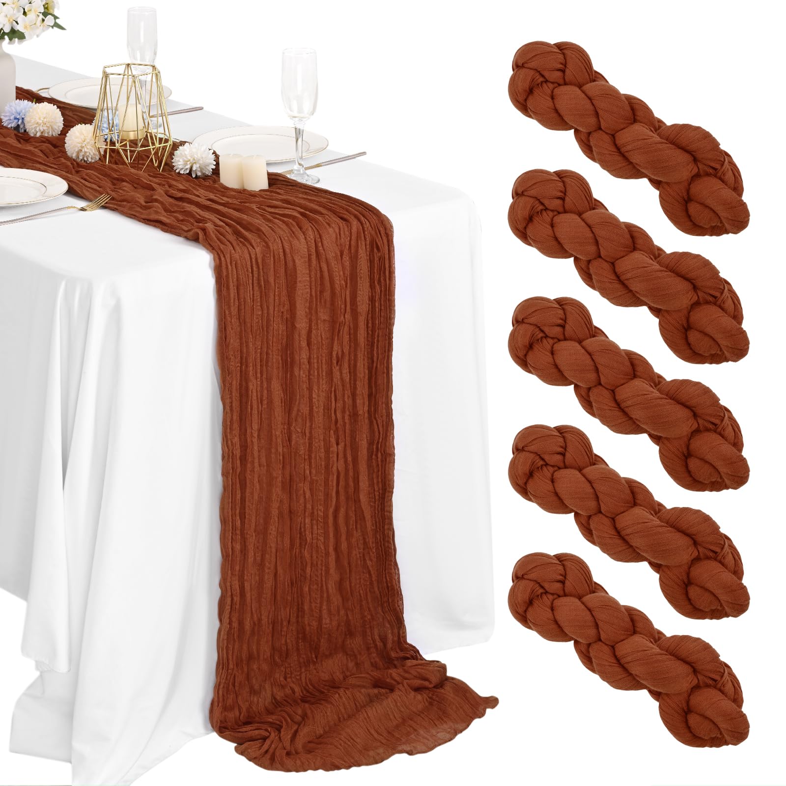 5-Pack Terracotta Cheesecloth Table Runner, 10Ft x 35
