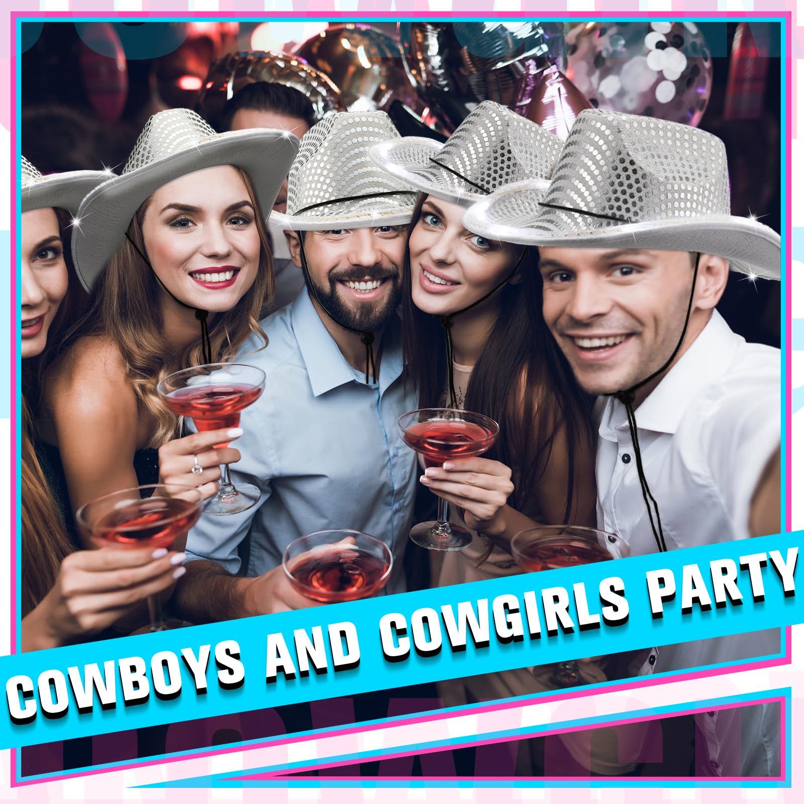 20 Pack LED Flashing Cowboy Cowgirl Hats - Light Up Western Party Hats for Bachelorette, Wedding, Bridal Showers & Country Themed Events - Perfect for Night Raves, Concerts, and Festivals