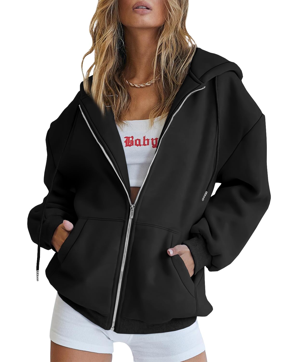 EFAN Women's Oversized Zip Up Hoodie with Drawstring & Pocket - Cozy Fall Jacket for Casual Wear, Street Style & Outdoor Activities