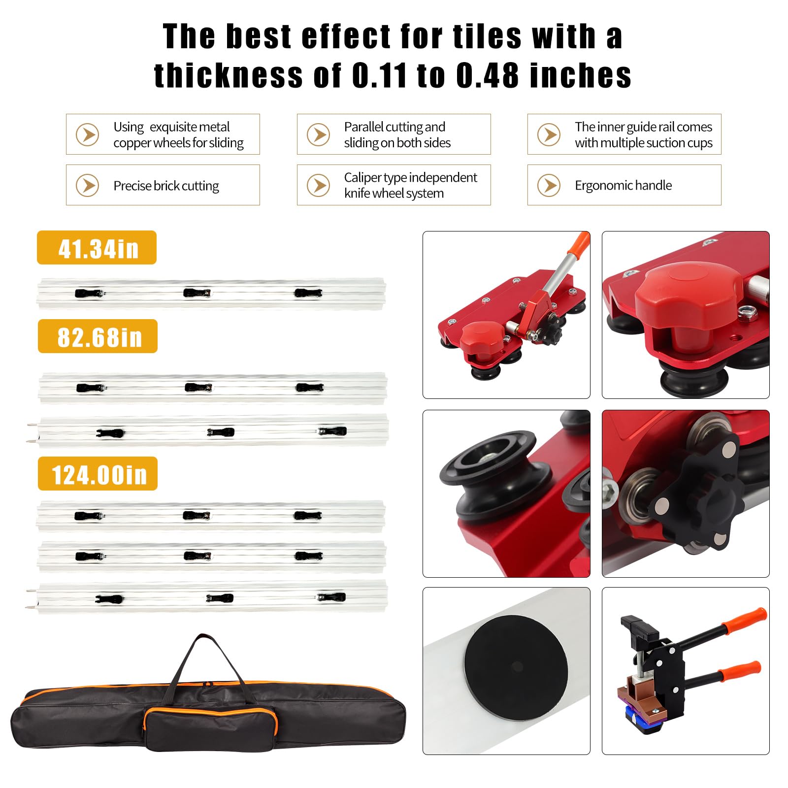 110-Inch Large Manual Tile Cutter for Ceramic Tiles - Built-in Suction Cups & Tile Pliers, 3-Push Knife System, Cuts Up to 4.7-Inch Thick Tiles - Perfect for Flooring, Backsplash, and DIY Home Renovation Projects