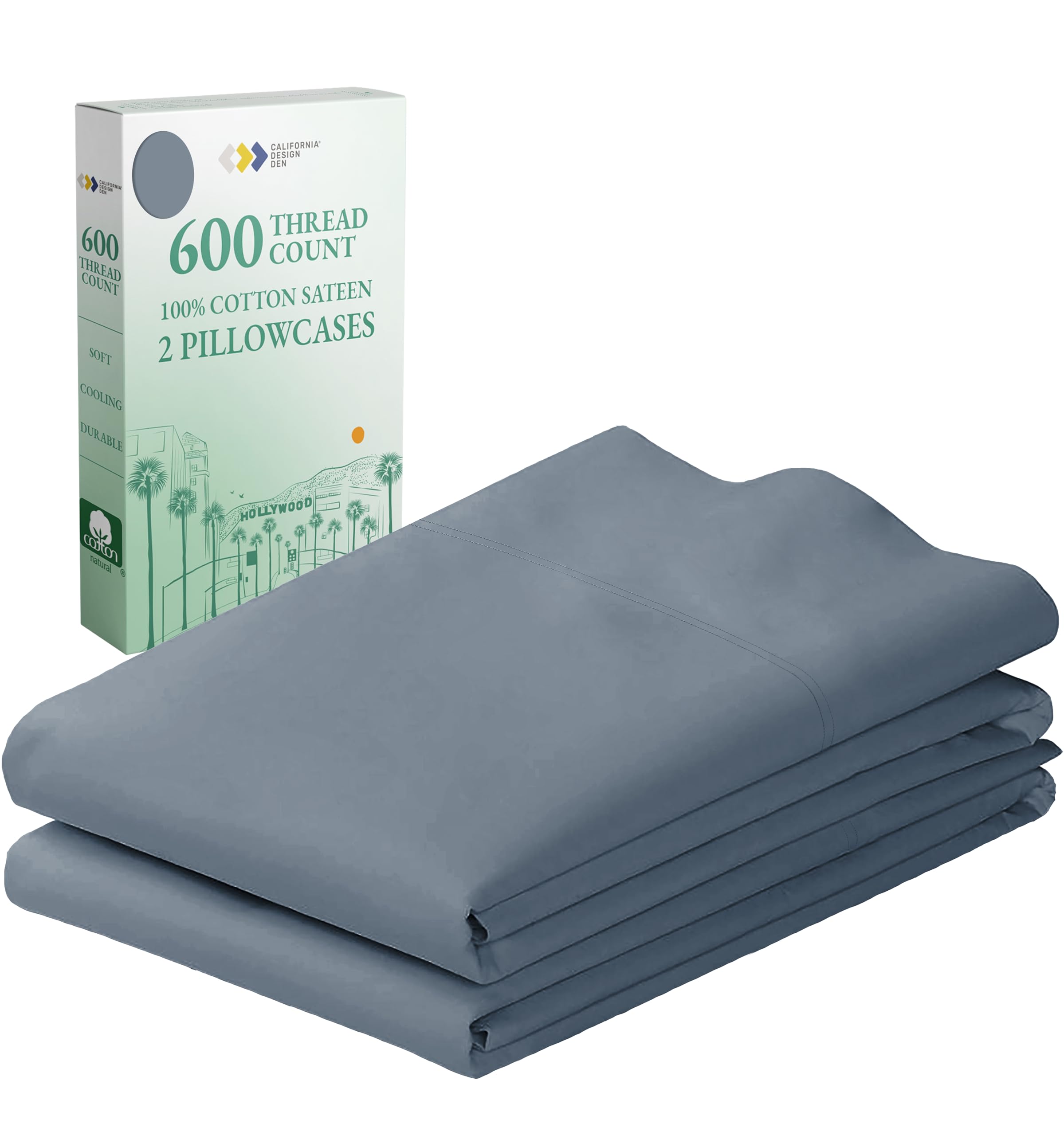 Luxury 600 Thread Count 100% Cotton King Size Pillowcase Set of 2 - Hotel Quality Soft & Breathable Bedding - Perfect for Master Bedroom, Guest Room & Airbnb - Pastel Blue