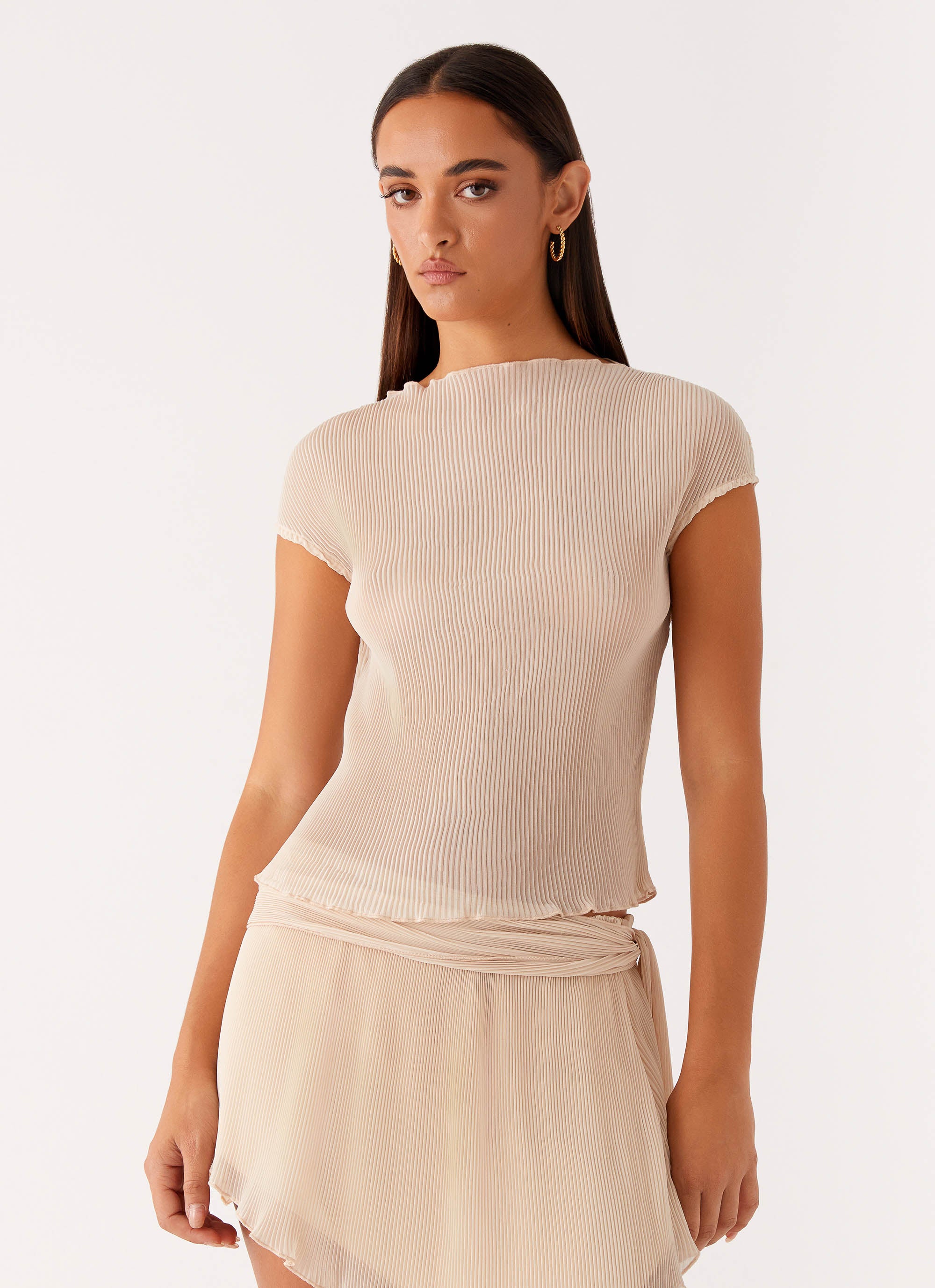 Gemma Cap Sleeve Top in Ivory - Women's Elegant Short Sleeve Blouse for Casual Wear, Office & Date Nights