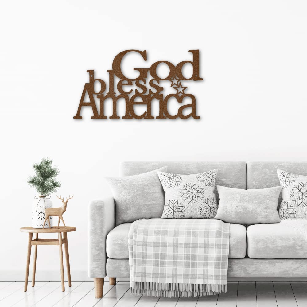 God Bless America Steel Wall Sign - Indoor/Outdoor Metal Art in Gold Finish - 18 Inch Patriotic Home Decor for Living Room, Porch & Garden