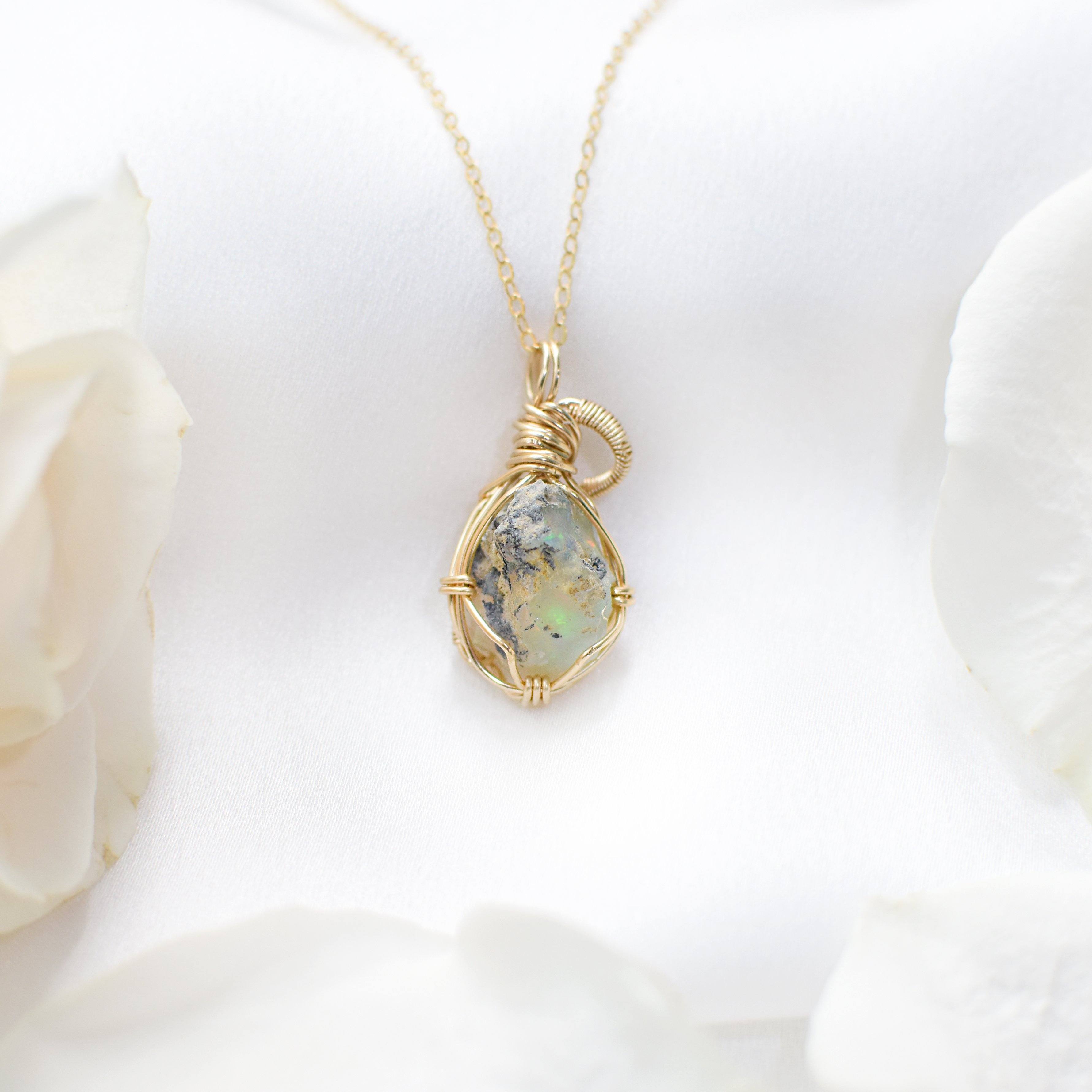 Fire Opal Necklace - 14k Gold Filled Pendant Jewelry for Women, Gift for Her, Birthday, Anniversary, Valentine's Day