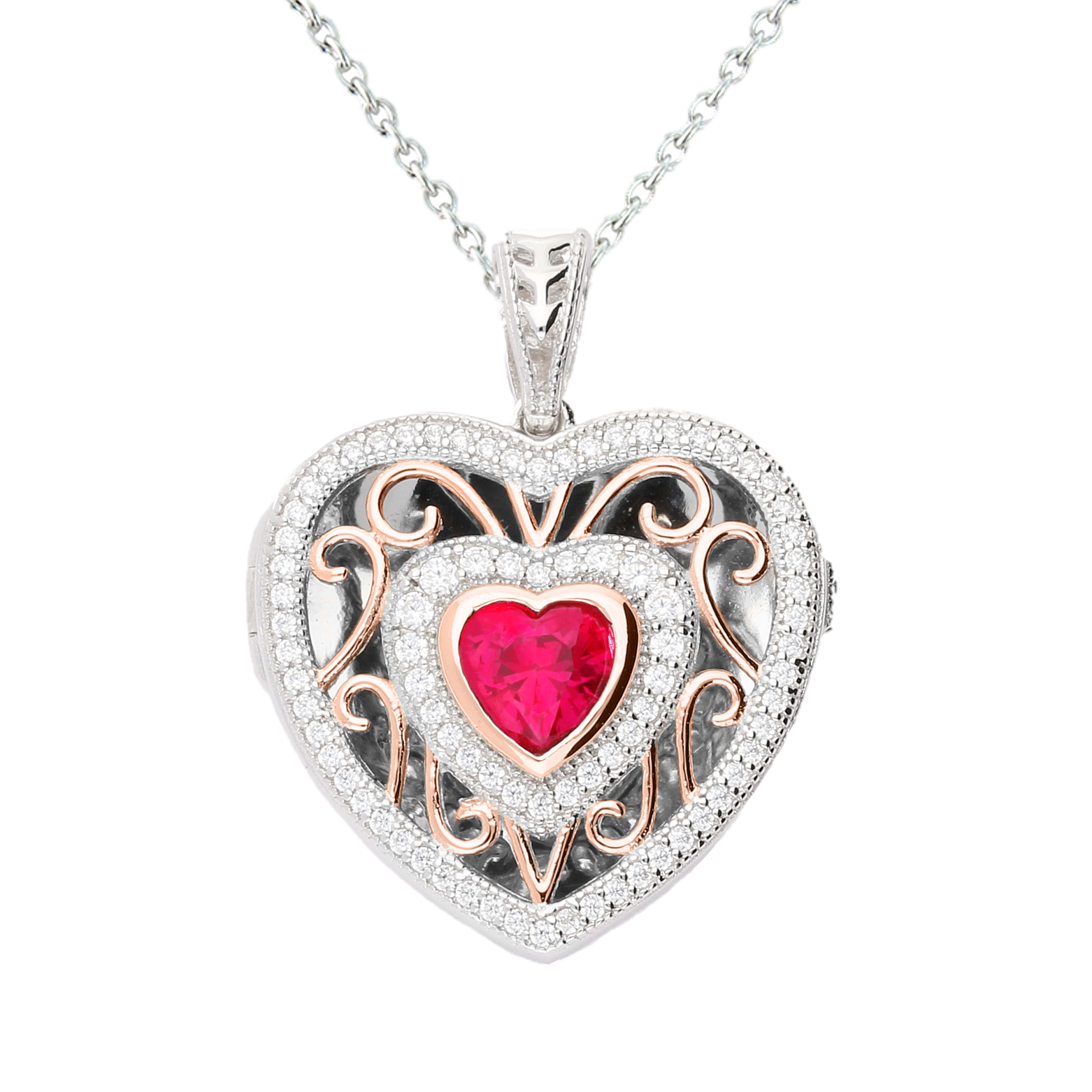 Lola Locket Necklace - Sterling Silver & Rose Gold Heart Pendant with Engravable Rosie Design | Perfect for Valentine's Day Gifts, Anniversary Presents & Keepsake Jewelry