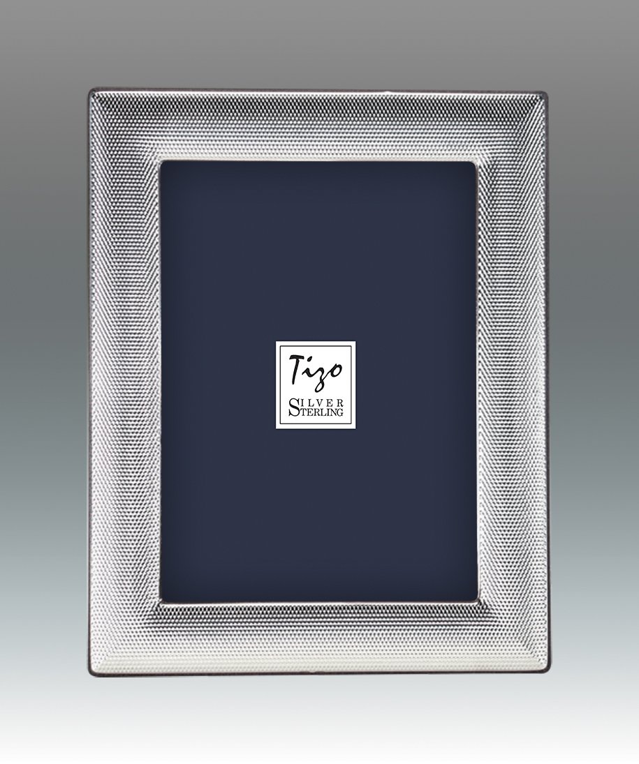 Tizo 4x6 Inch .925 Sterling Silver Dotted Texture Picture Frame with Round Corners - Perfect for Wedding Photos, Baby Pictures & Home Decor Gifts