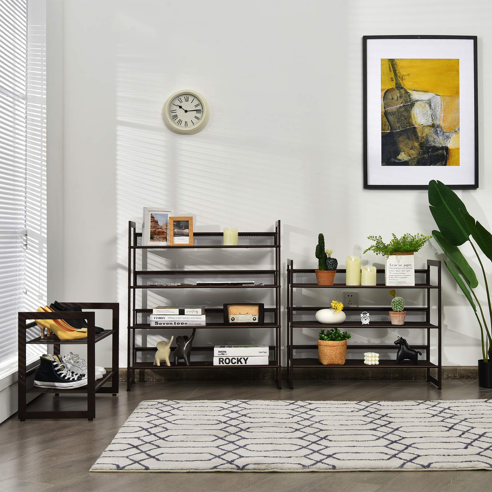 Giantex 4-Tier Metal Shoe Rack Organizer - Adjustable Angled/Flat Mesh Shelves Holds 12-16 Pairs - Sturdy Freestanding Shoe Storage for Bedroom, Entryway, Closet & Hallway - Perfect for Small Spaces & Shoe Organization