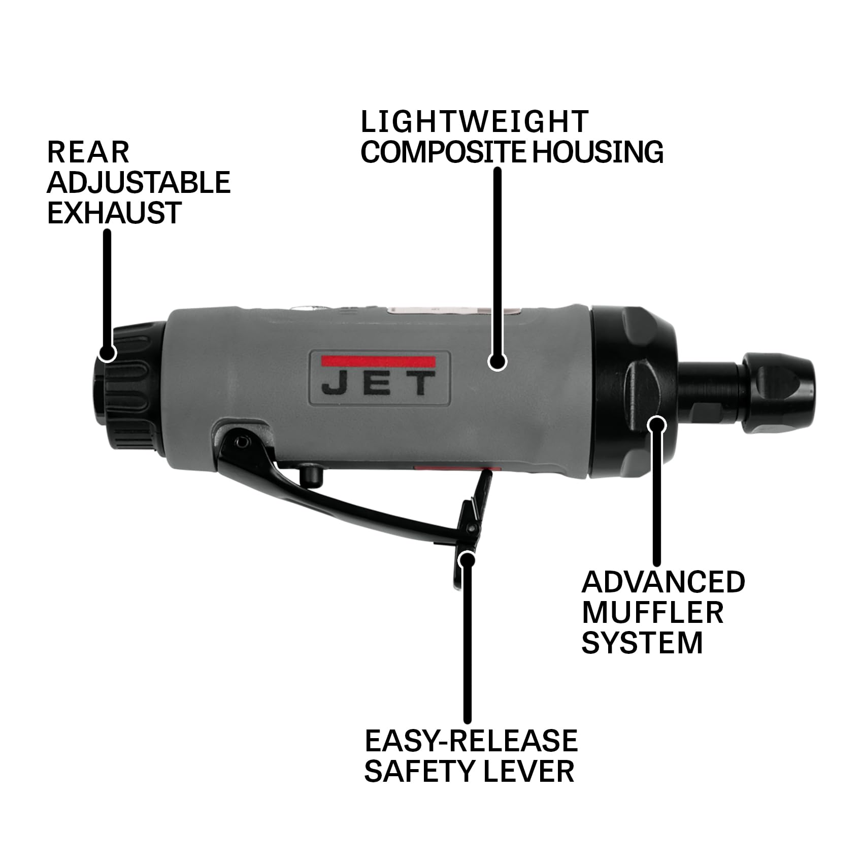 JET 1/4-Inch Straight Composite Die Grinder, 22000 RPM High Speed Air Tool (Model JAT-414) - Perfect for Metal Grinding, Polishing & Automotive Repair Work