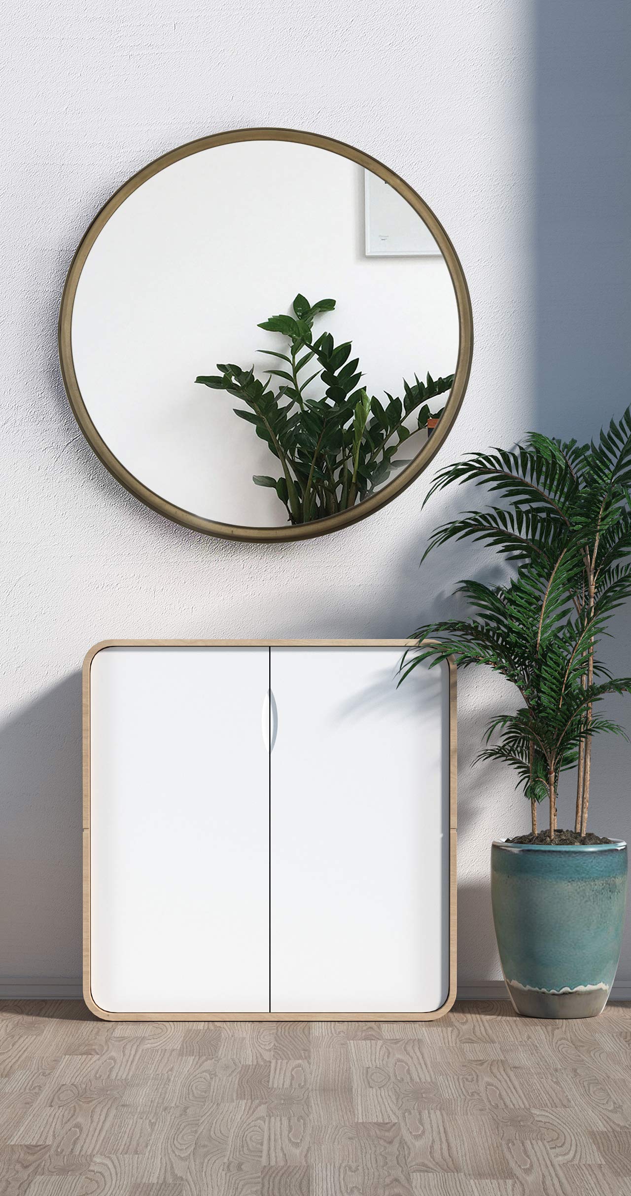 28 Inch Round Gold Wall Mounted Vanity Mirror with Metal Frame - Large Circle Decorative Mirror for Bathroom, Living Room, Entryway & Makeup Area - Perfect for Wall Decor, Dressing Room and Home Styling