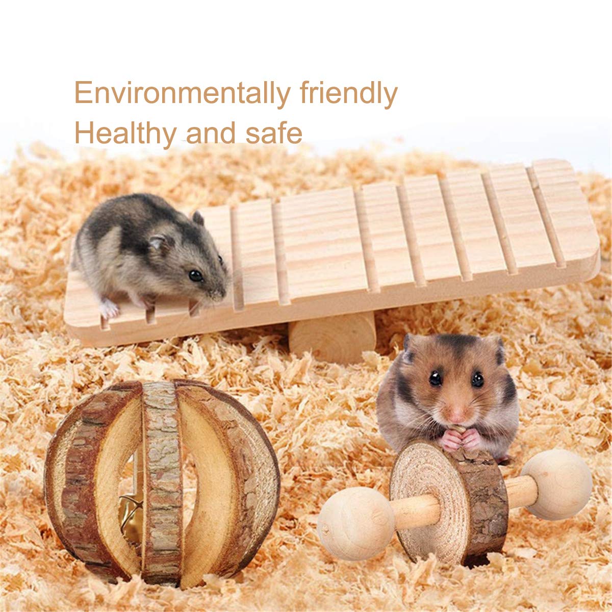 7 Pack Natural Wooden Hamster Chew Toys for Guinea Pigs, Chinchillas, Rats - Small Animal Teeth Care & Exercise Accessories - Perfect for Rabbits, Gerbils, Birds & Small Pets - Cage Enrichment & Dental Health Toys