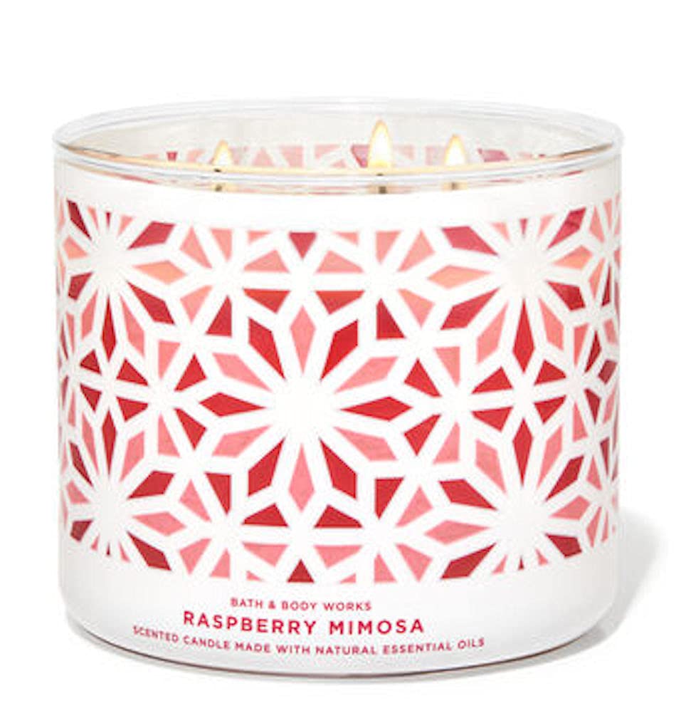 White Barn Candle Company 3-Wick Scented Candle with Essential Oils - 14.5 oz Raspberry Mimosa Fragrance - Bath & Body Works Aromatherapy Candle for Home, Spa & Relaxation
