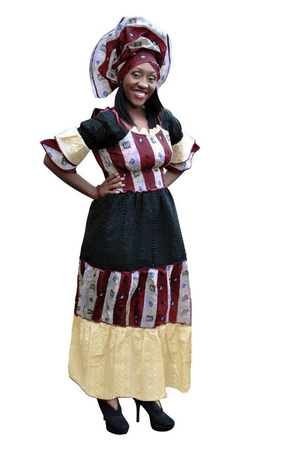 Stylish African Print and Dry Lace Dress DPTW537 - Perfect for Parties, Weddings & Special Occasions
