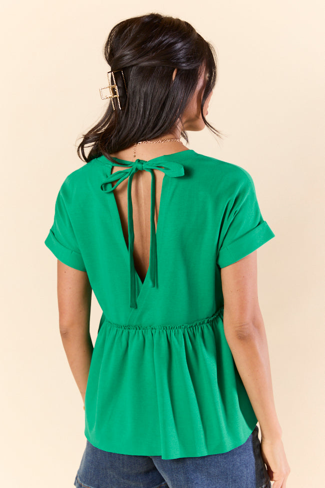 Plainly Green Tie Back Peplum Knit Top for Women - Stylish Casual & Work Blouse - Perfect for Office, Date Night & Everyday Wear