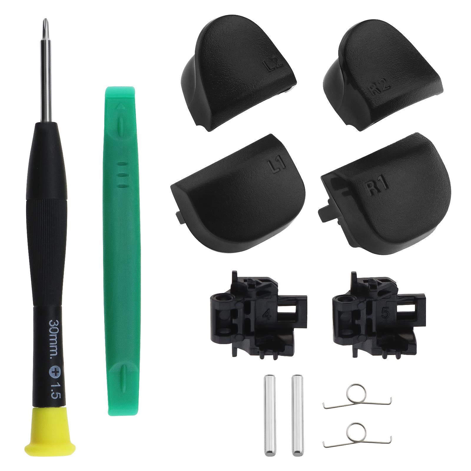 PS5 V1 Controller Repair Kit - 12 L1 R1 L2 R2 Trigger Buttons Replacement Set with Springs, Trigger Frames, Shaft, Screwdriver & Lever Tool | Compatible with Sony PlayStation 5 Controller | DIY Fix for Sticky Buttons & Broken Triggers
