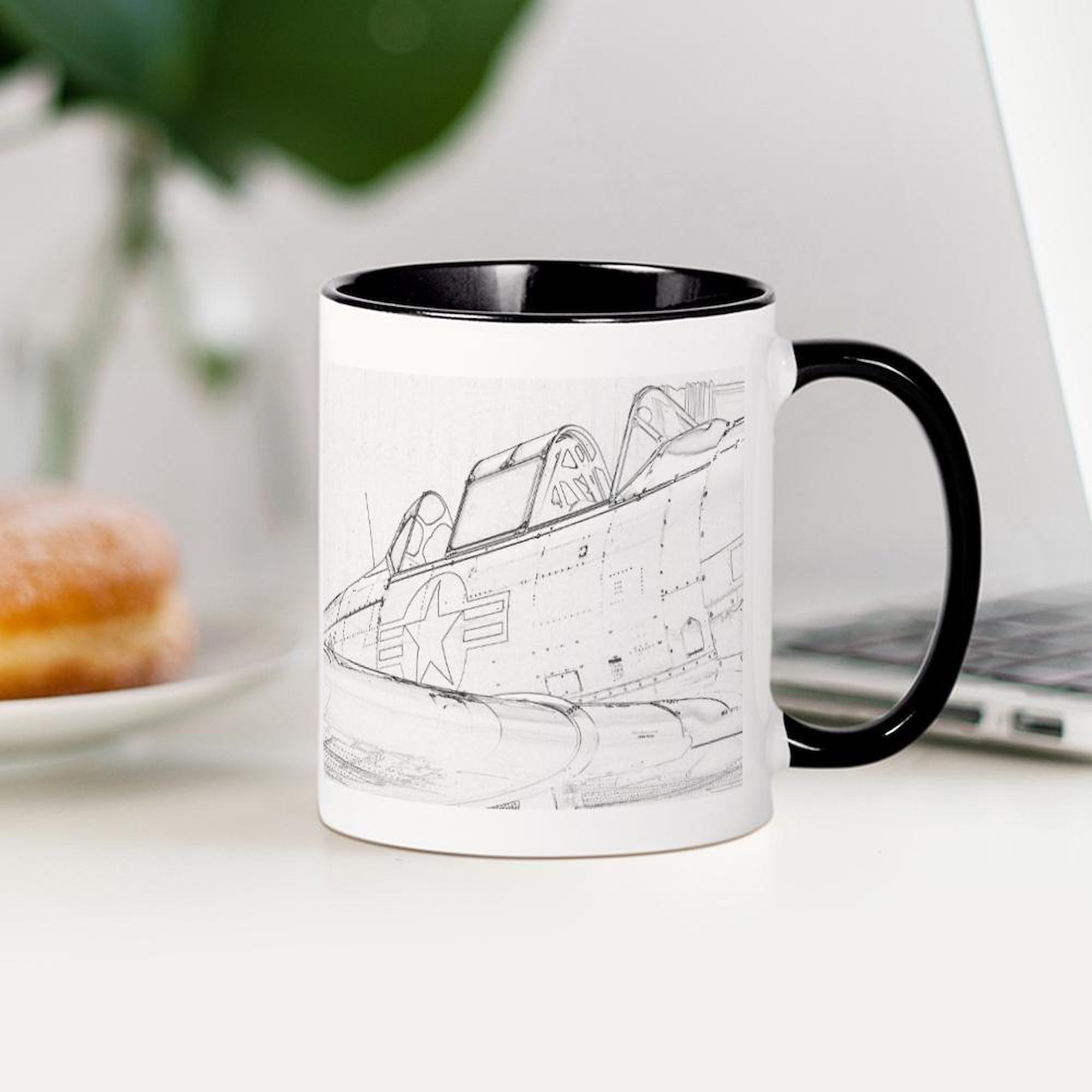 Aviation Sketch Ceramic Coffee Mug 11 oz (325 ml) - Perfect for Pilots, Flight Enthusiasts & Office Use - Unique Gift for Aviation Lovers