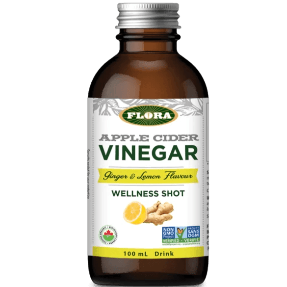 Organic Flora Apple Cider Vinegar with Ginger & Lemon - 100mL Immune Support & Detox Drink for Weight Loss, Digestion & Skin Health - Perfect for Morning Tonic, Salad Dressing & Wellness Shots
