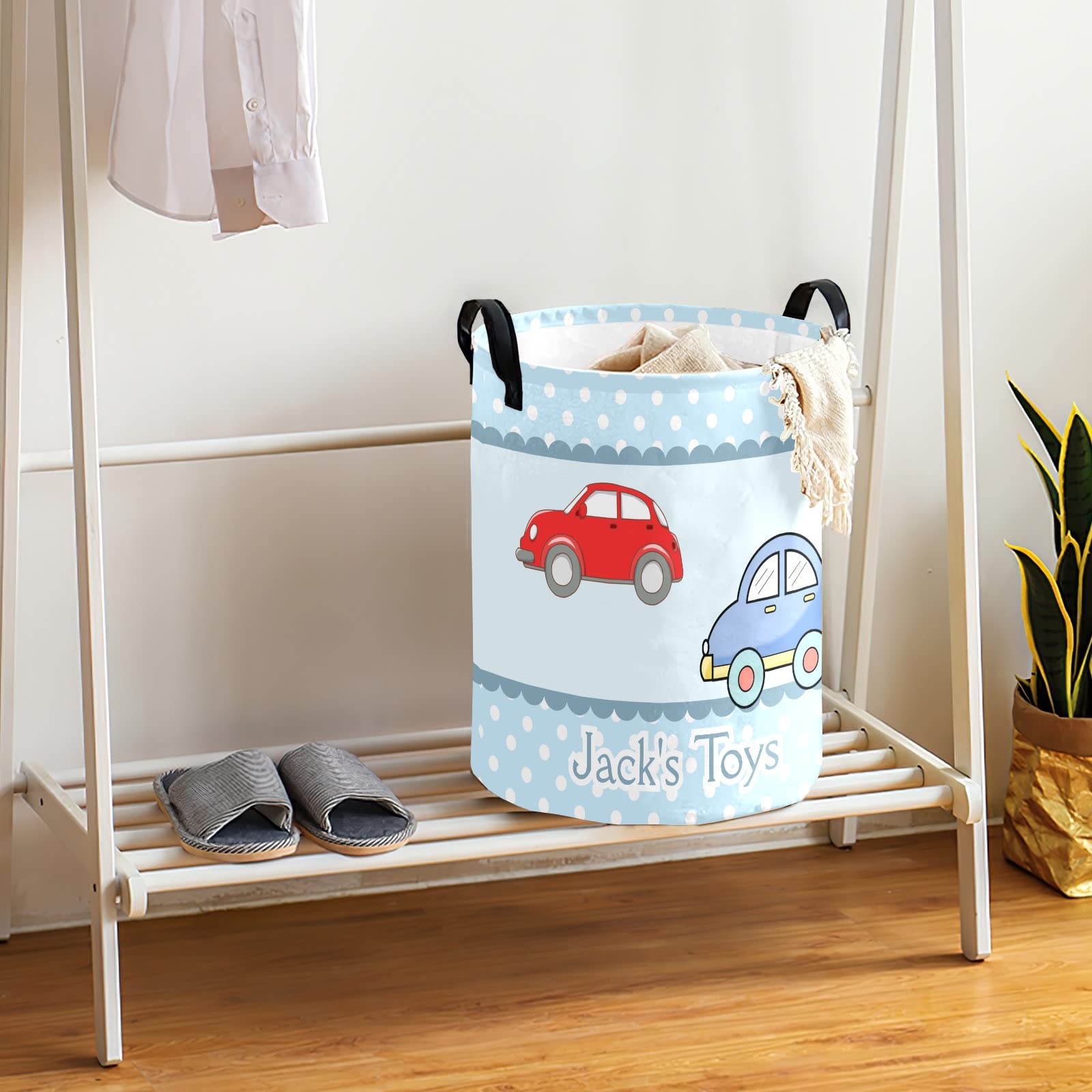 Personalized Toy Car Laundry Hamper - Custom Waterproof Collapsible Drawstring Clothes Basket with Handle | Kids Room Storage, Nursery Organization & Toy Storage Solution