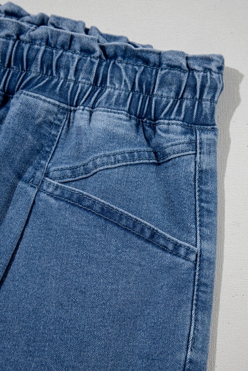 Ashleigh Blue High Waist Denim Shorts for Women - Stretch Comfortable Drawstring Casual Shorts - Perfect for Summer, Beach, and Everyday Wear