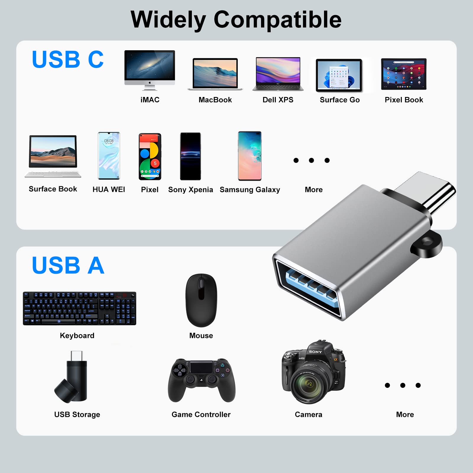 8-Pack USB C to USB Adapter - USB to USB C Converter with OTG Support - Compatible with iPhone 15, MacBook Pro/Air, iPad Pro, Galaxy S20-S23 - Fast Charging & Data Transfer - Perfect for Travel, Office & Home Use (Grey)