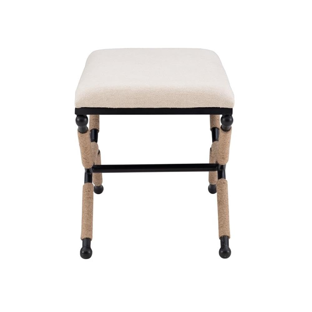 Linon Anna Campaign Accent Bench - Black Metal Legs with Cream Rope Detail - Perfect for Entryway, Bedroom or Living Room Decor