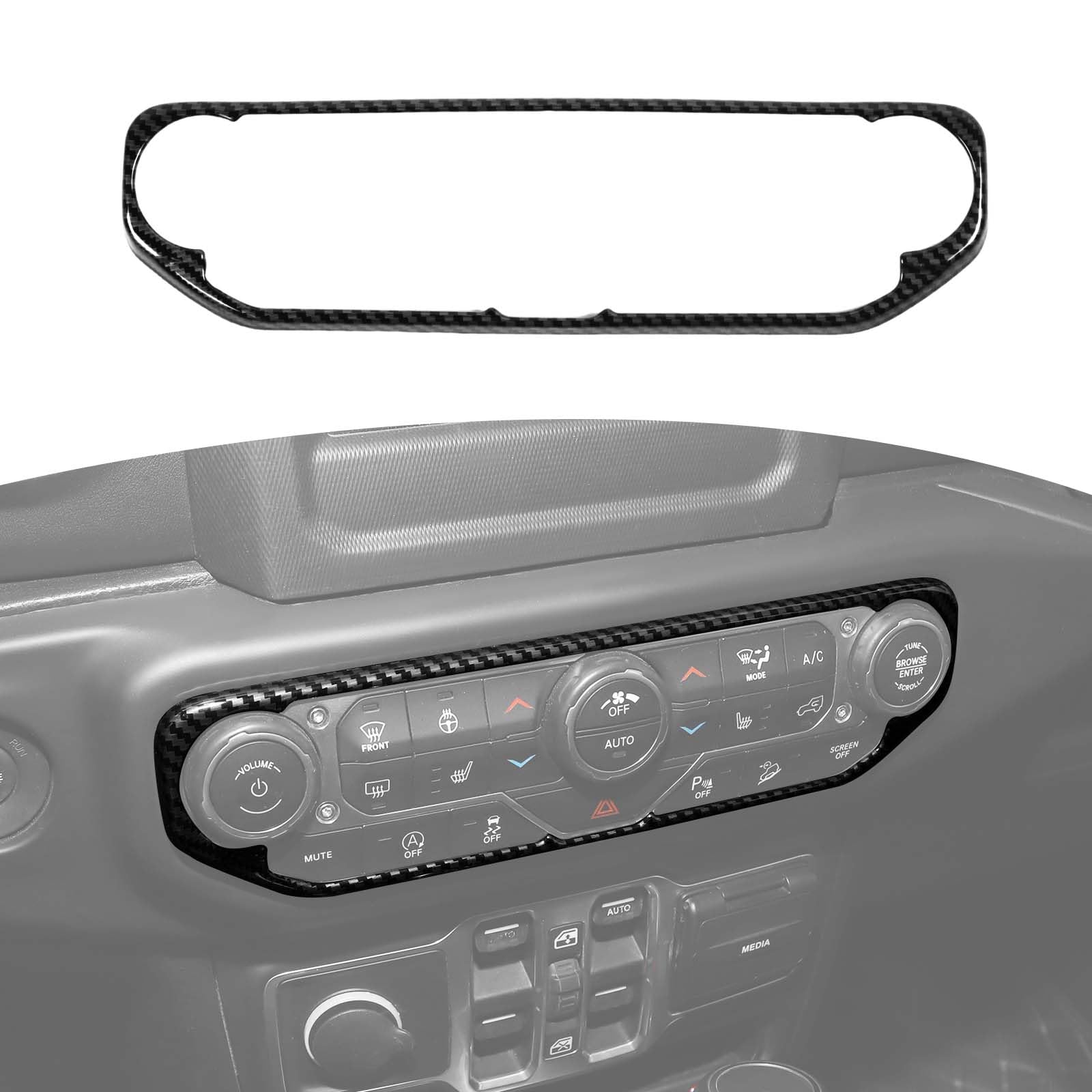 Carbon Fiber AC Switch Cover Trim Frame for Jeep Wrangler JL JLU & Gladiator JT (2018-2023) - RT-TCZ Model | Durable Interior Upgrade for Dash Protection & Stylish Customization | Perfect for Off-Road Adventures & Daily Driving