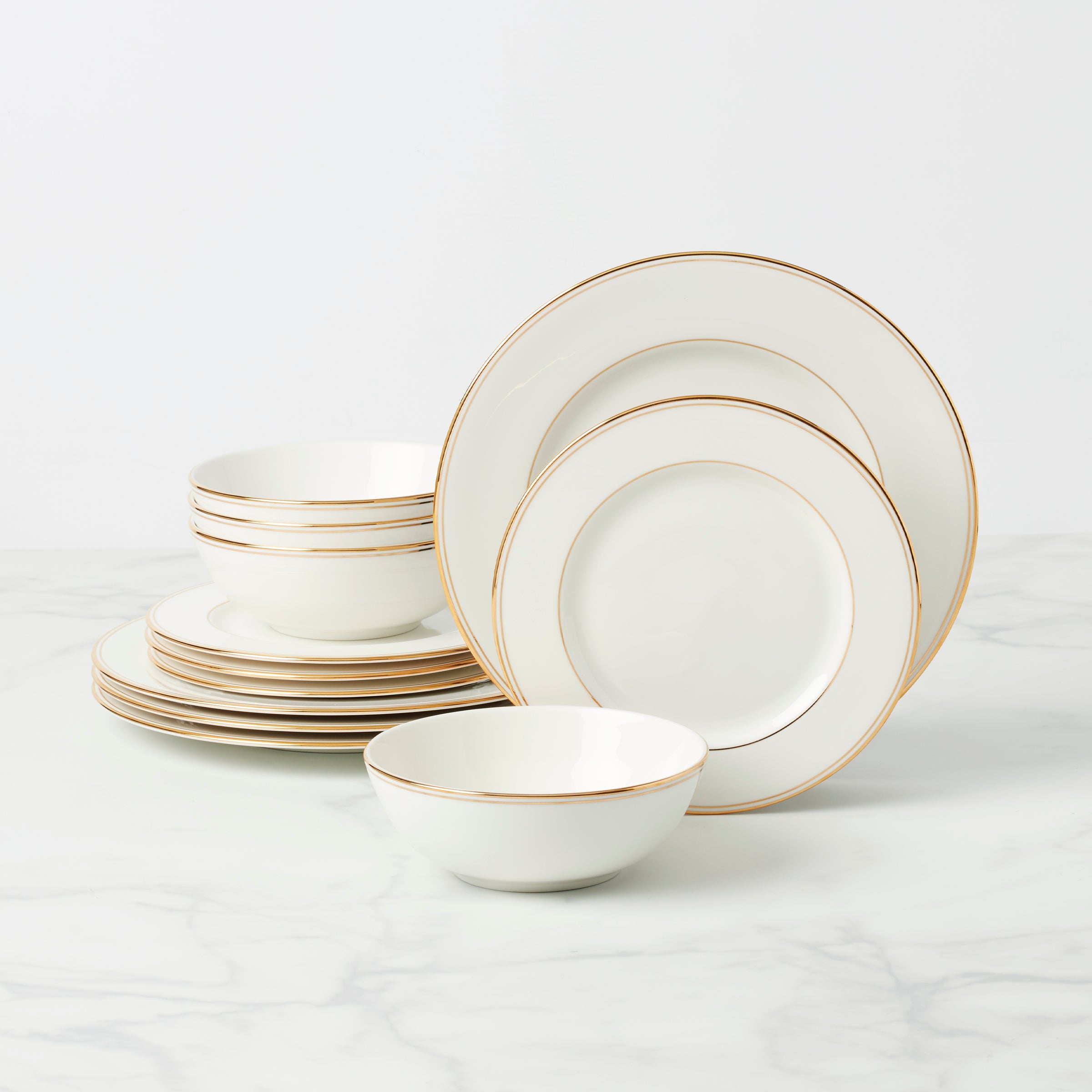 Federal Gold 12-Piece Dinnerware Set - Elegant Porcelain Plates, Bowls & Cups for Formal Dining, Holiday Entertaining & Special Occasions
