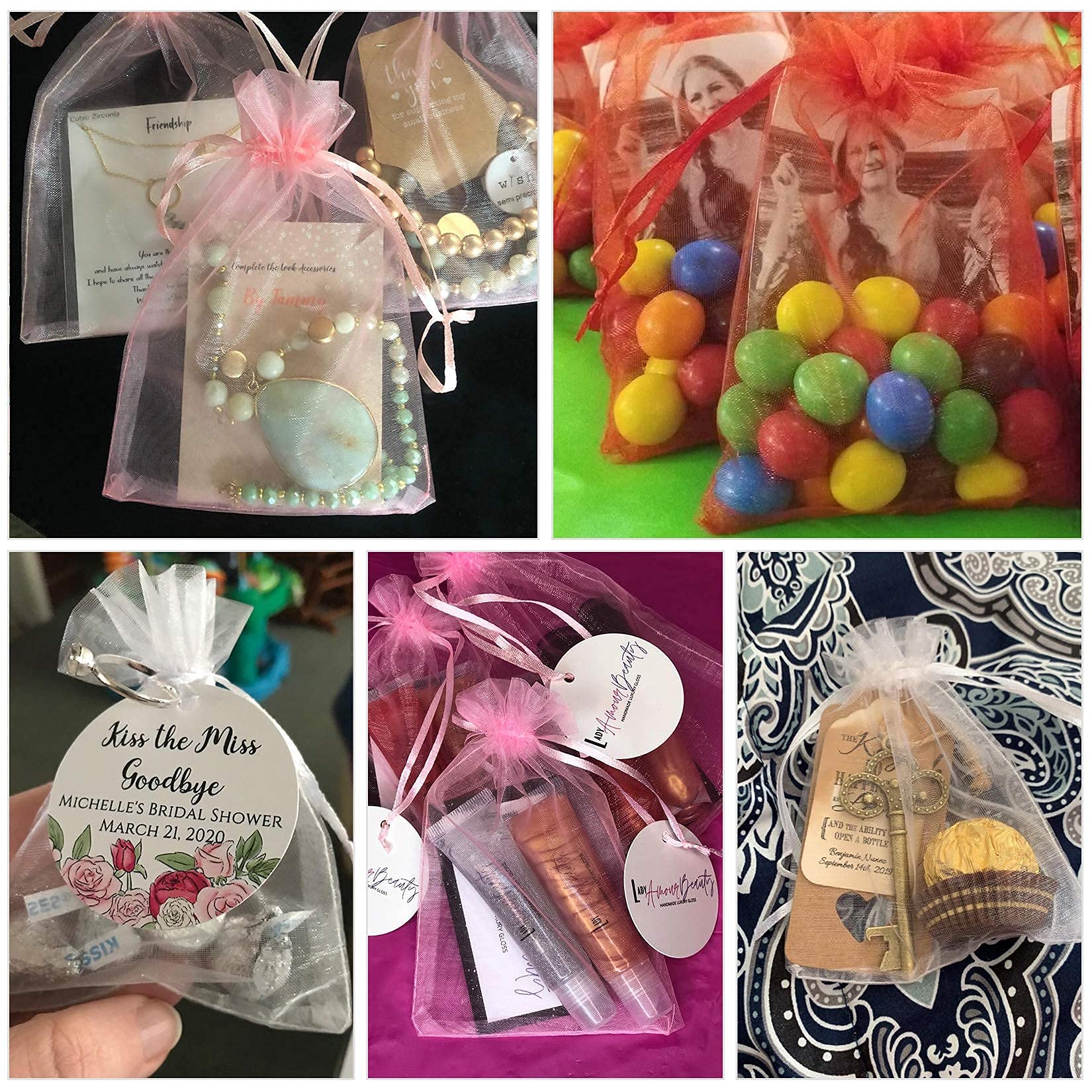 ANZNKU 100 Pack 4x6 Inch Premium Organza Drawstring Bags - Golden Jewelry Gift Bags for Wedding, Party & Christmas - Sheer Mesh Favor Bags for Rings, Candies, Small Gifts & Party Favors