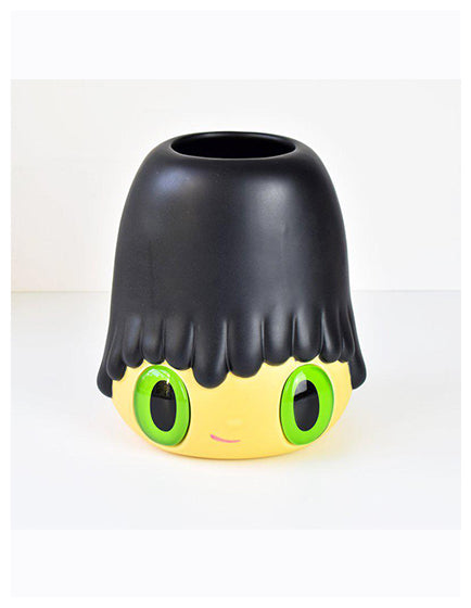 Javier Calleja Pot Pop Top Green - Cute Cartoon Ceramic Planter for Succulents & Small Plants - Perfect for Home, Office, and Gift Decor
