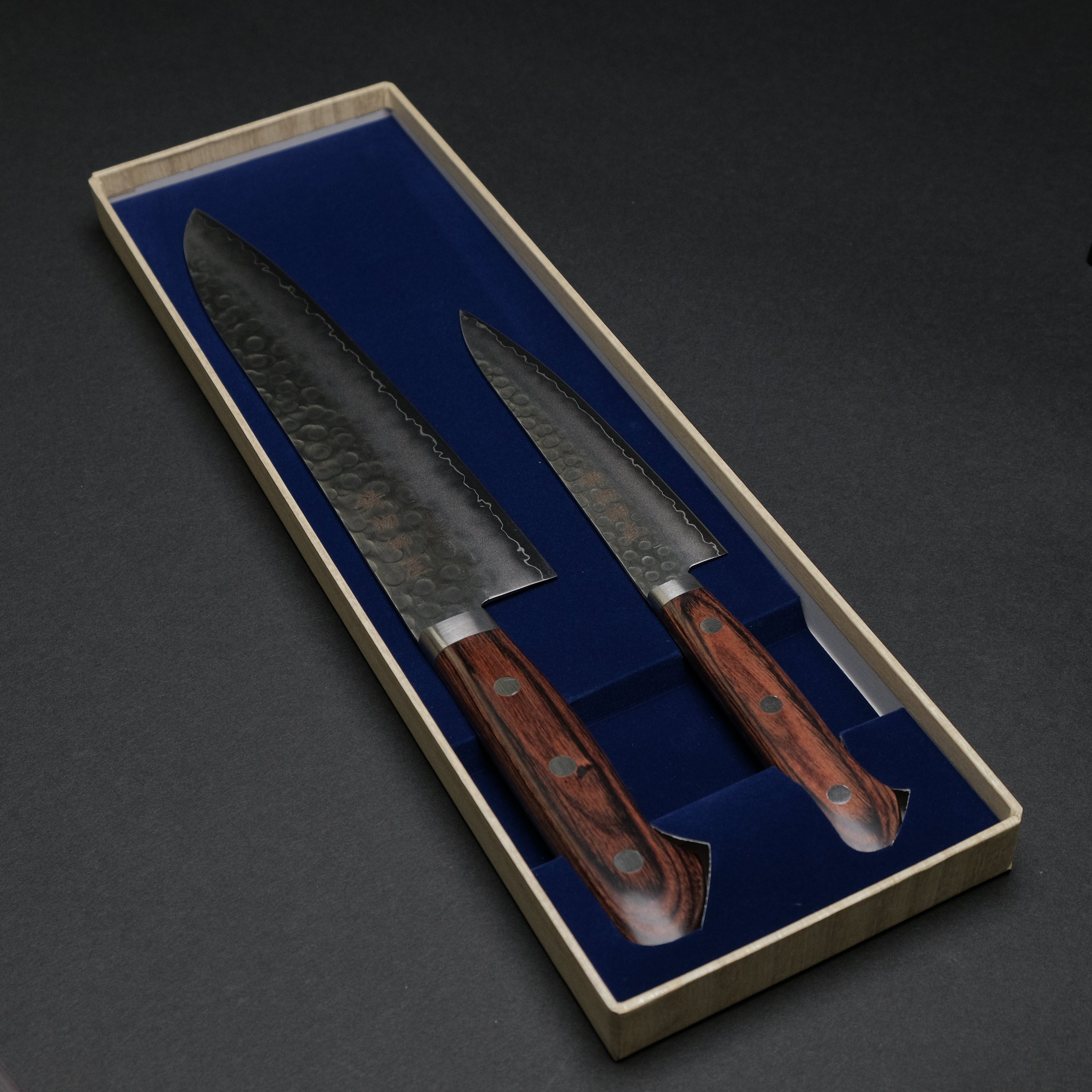 Premium Hitohira Imojiya HG Tsuchime Japanese Knife Set - 135mm Petty & 210mm Gyuto Chef Knives - High Carbon Steel Blade for Sushi, Meat Cutting & Professional Kitchen Use