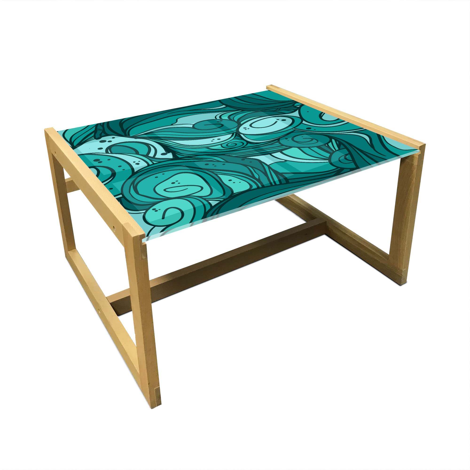 Ambesonne Hipster Coffee Table - Ocean Waves Design with Swirling Sea Lines, Acrylic Glass Top & Wooden Frame, Medium Size in Seafoam Teal - Perfect for Offices, Dorms, Living Rooms & Modern Home Decor
