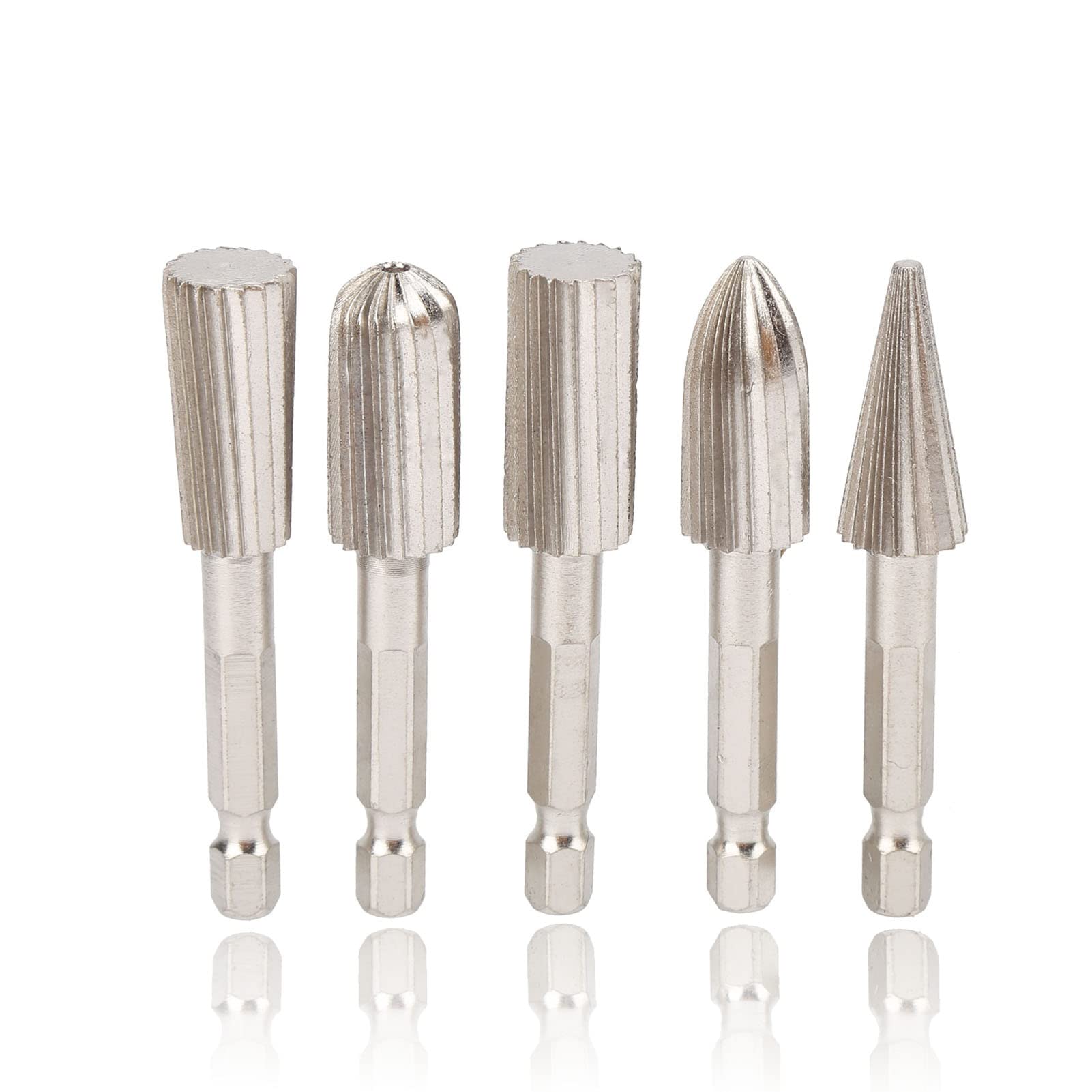 5Pcs High-Speed Steel Rotary File Cutting Burrs Set - 14in Hex Shank Double Cut Metal Grinder Drill Bits for Carving, Polishing & Metalworking - Perfect for DIY Projects, Jewelry Making & Woodworking