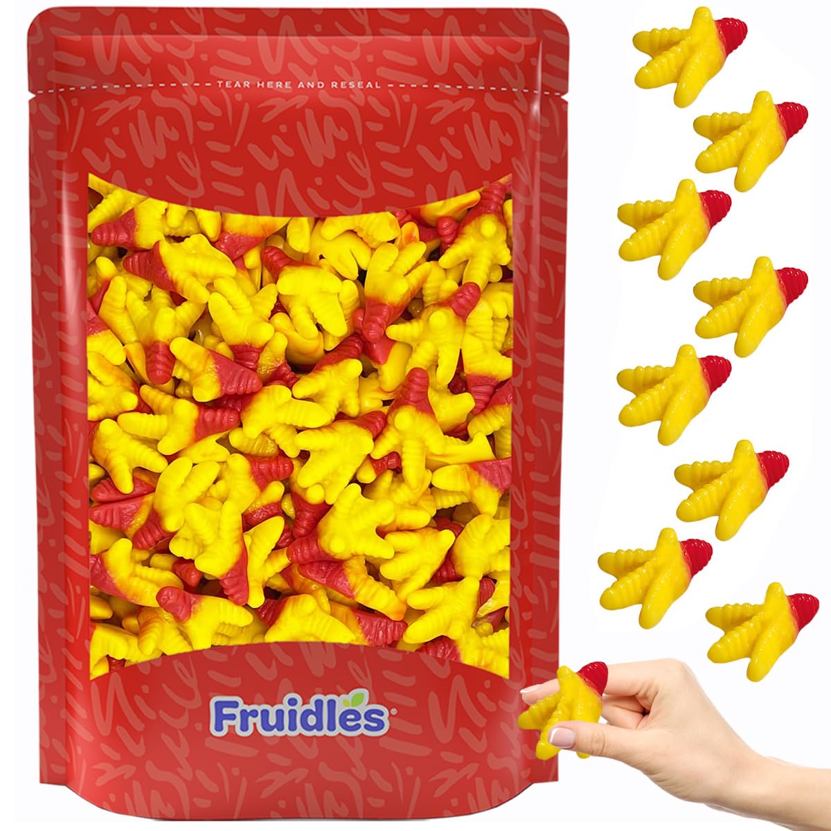 Delicious Peach Flavored Chicken Feet Gummy Candy - Fruidles Half-Pound Bag | Fun Halloween Treats, Party Favors & Unique Candy Gifts for Kids & Adults