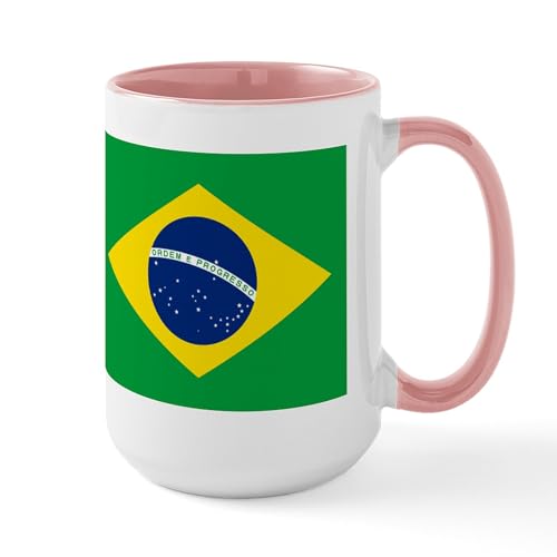 White/Pink Inside - Flag Of Brazil Large Mug