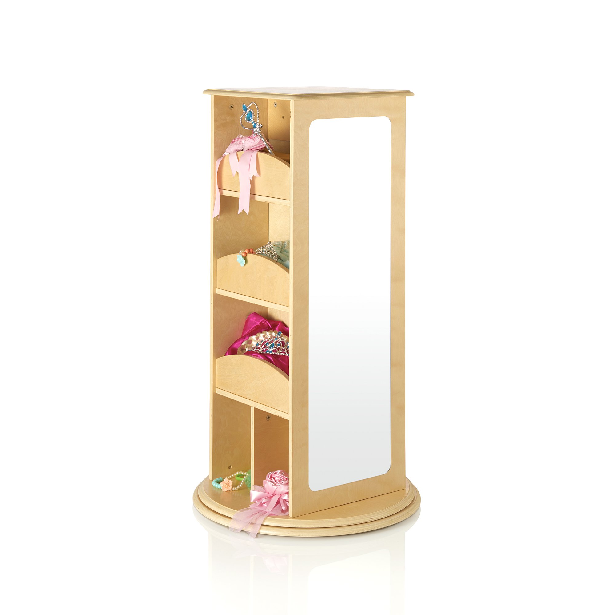 Guidecraft Rotating Dress Up Storage - Natural Wood Kids Pretend Play Organizer with 2 Mirrors & Hooks - Toddler Toy & Clothes Storage for Playroom, Bedroom & Daycare - Pretend Play Furniture for Dress Up Games & Role Play Activities