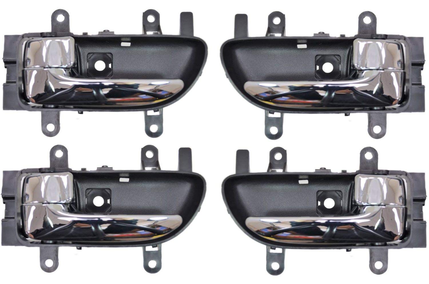 PT Auto Warehouse IN-2502MA-QP - Chrome & Black Interior Door Handle Set (4-Piece) - Compatible with Front/Rear Left/Right Doors - Perfect for Car Door Repair & Replacement