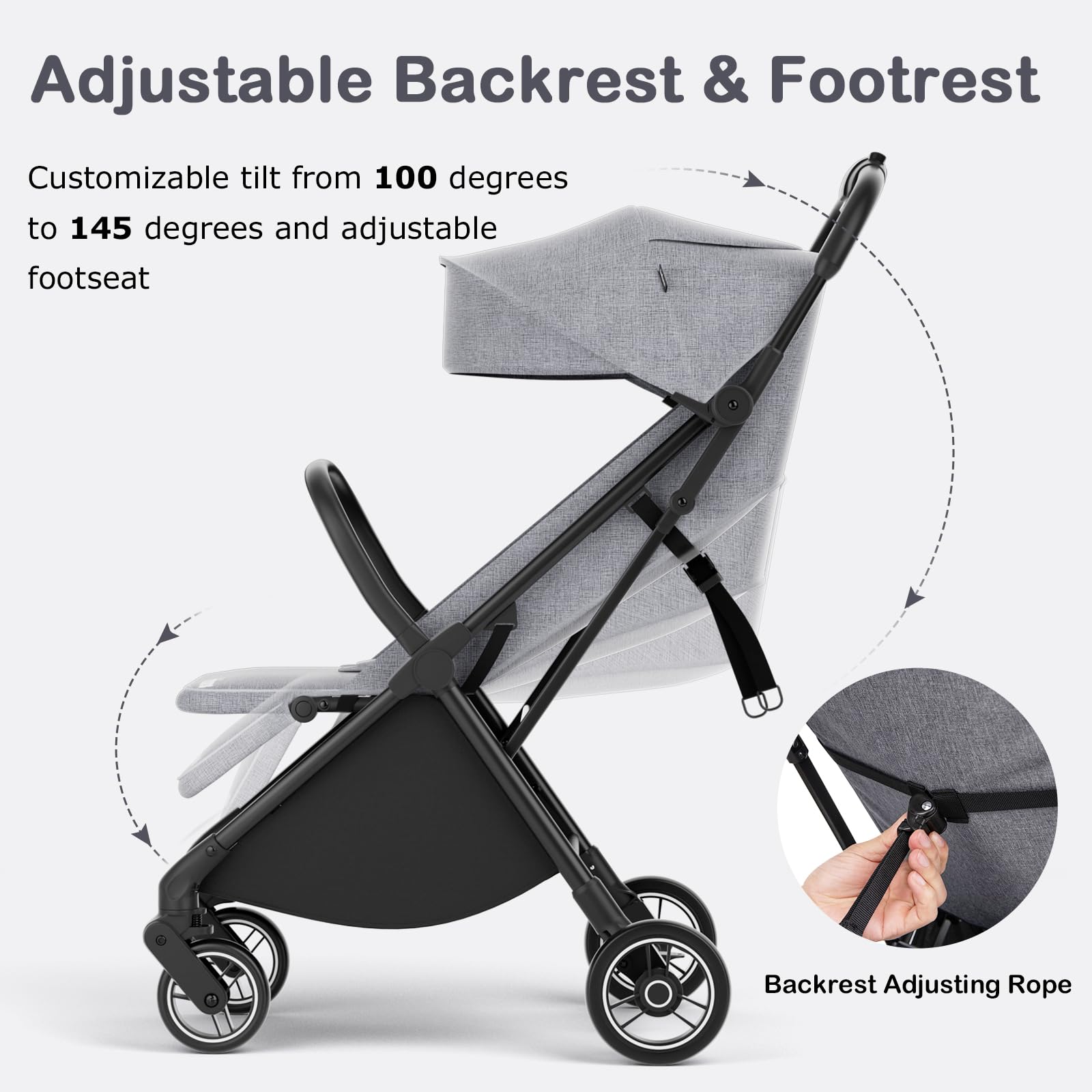 INFANS Lightweight Baby Stroller - Compact Fold Travel Stroller for Airplane, One-Hand Gravity Fold with Near Flat Recline, Foldable Toddler Stroller for Infants 0-36 Months - Perfect for Travel, Shopping & Daily Walks