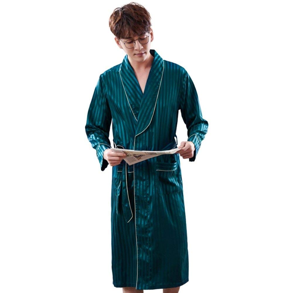 Luxury Men's Silk Satin Kimono Robe - Plus Size Striped Pajama Set for Winter/Summer - Chinese Style Nightgown & Bathrobe for Relaxation at Home, Spa Days, and Lounging