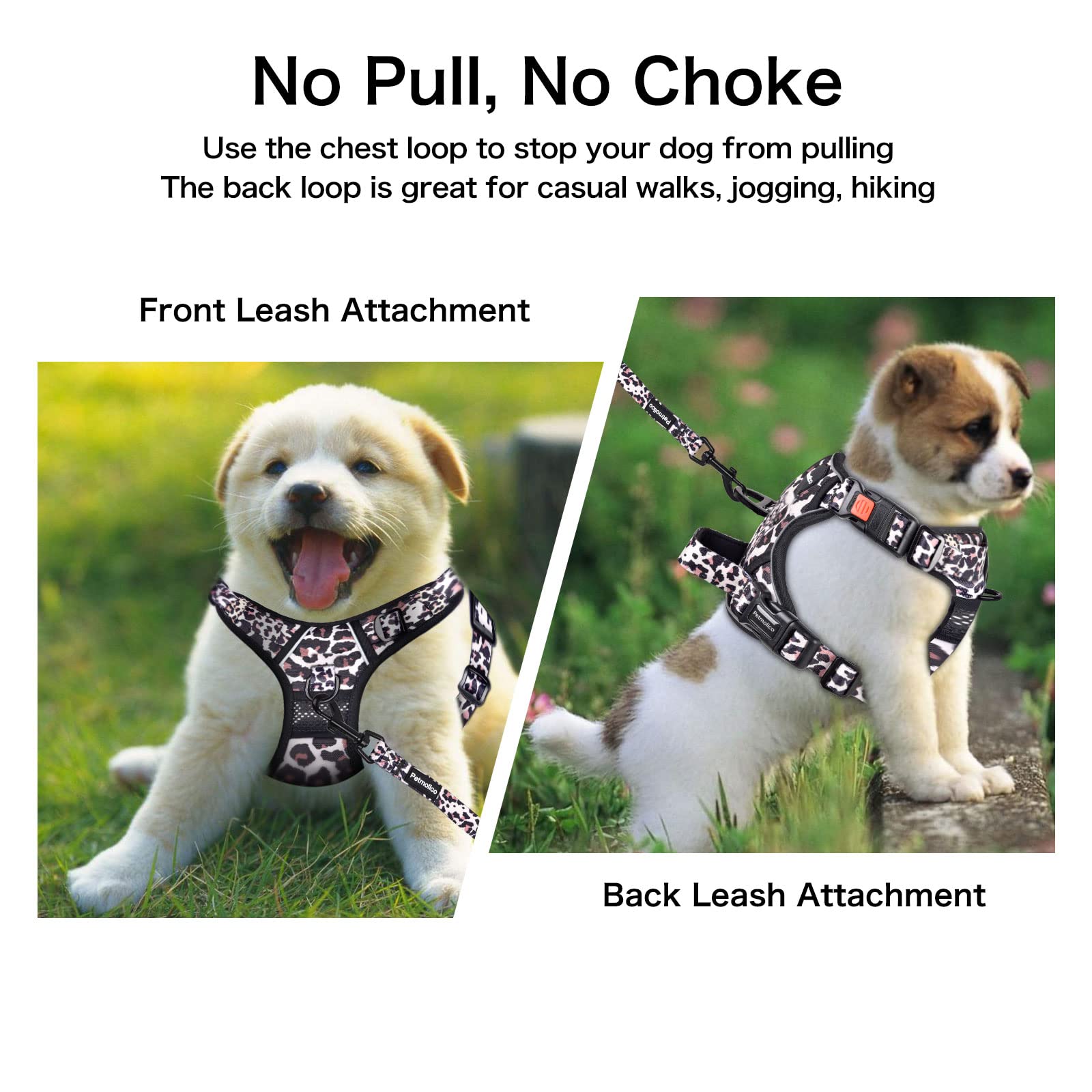 Petmolico No Pull Dog Harness Set with Leash - Reflective Adjustable Vest for Small & Medium Dogs, Easy Control Handle & Poop Bag Holder - Perfect for Walking, Training & Outdoor Adventures (Leopard Print)
